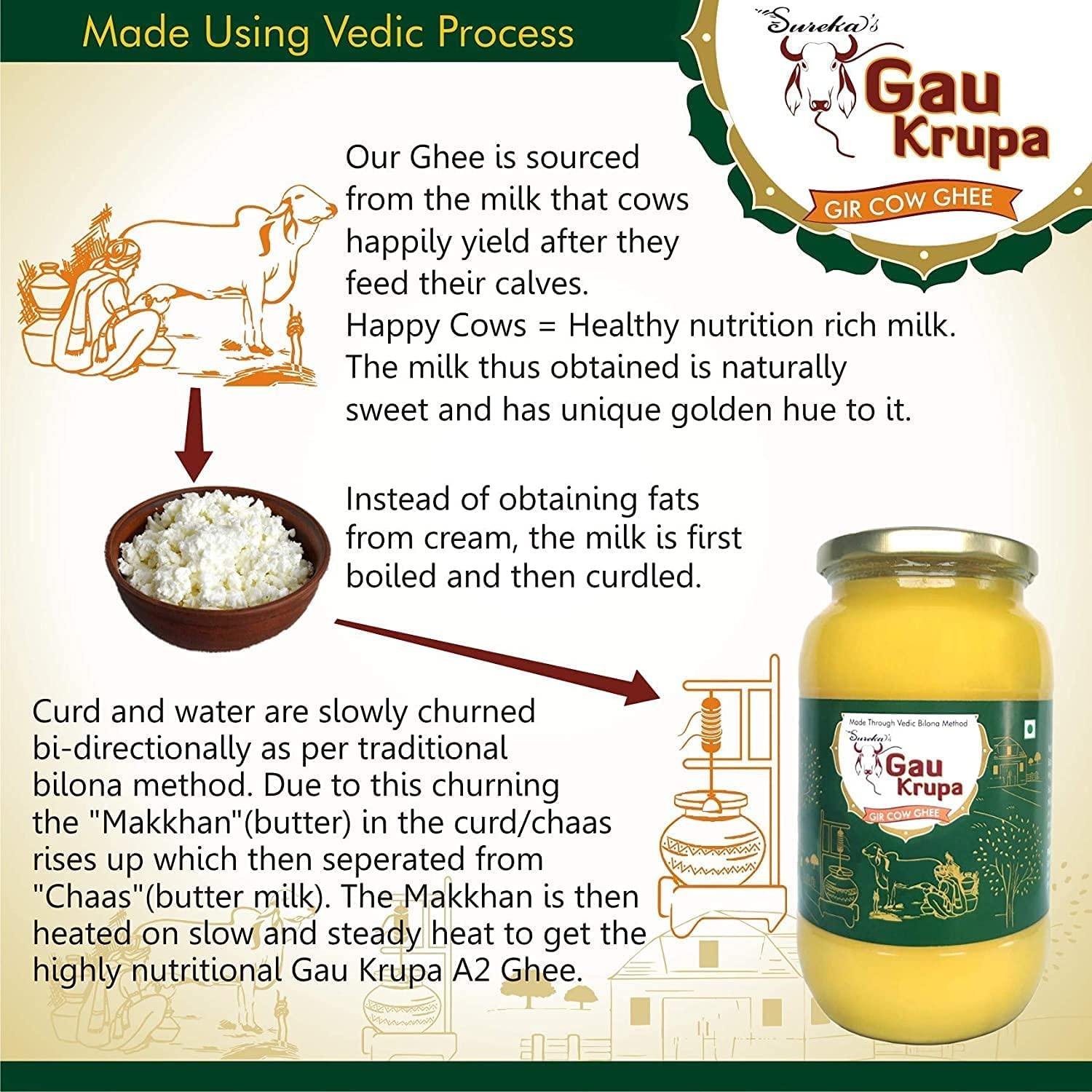 GauKrupa GauKrupa A2 Gir Cow Pure Gir Cow Desi Ghee A2 | a2 Bilona Method Desi Ghee | 100% Desi Gir Cow | Grassfed, Cultured, Premium & Traditional Ghee 1L (1000 Ml (Pack of 1))