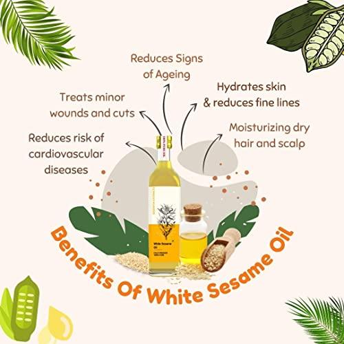 ESSENTIA EXTRACTS ESSENTIA EXTRACTS Extra Virgin White Sesame Oil - Pure Cold Pressed Edible Til Ka Tel - (Hair, Skin) (500 Ml Sesame Oil + 500 Ml Coconut Oil)