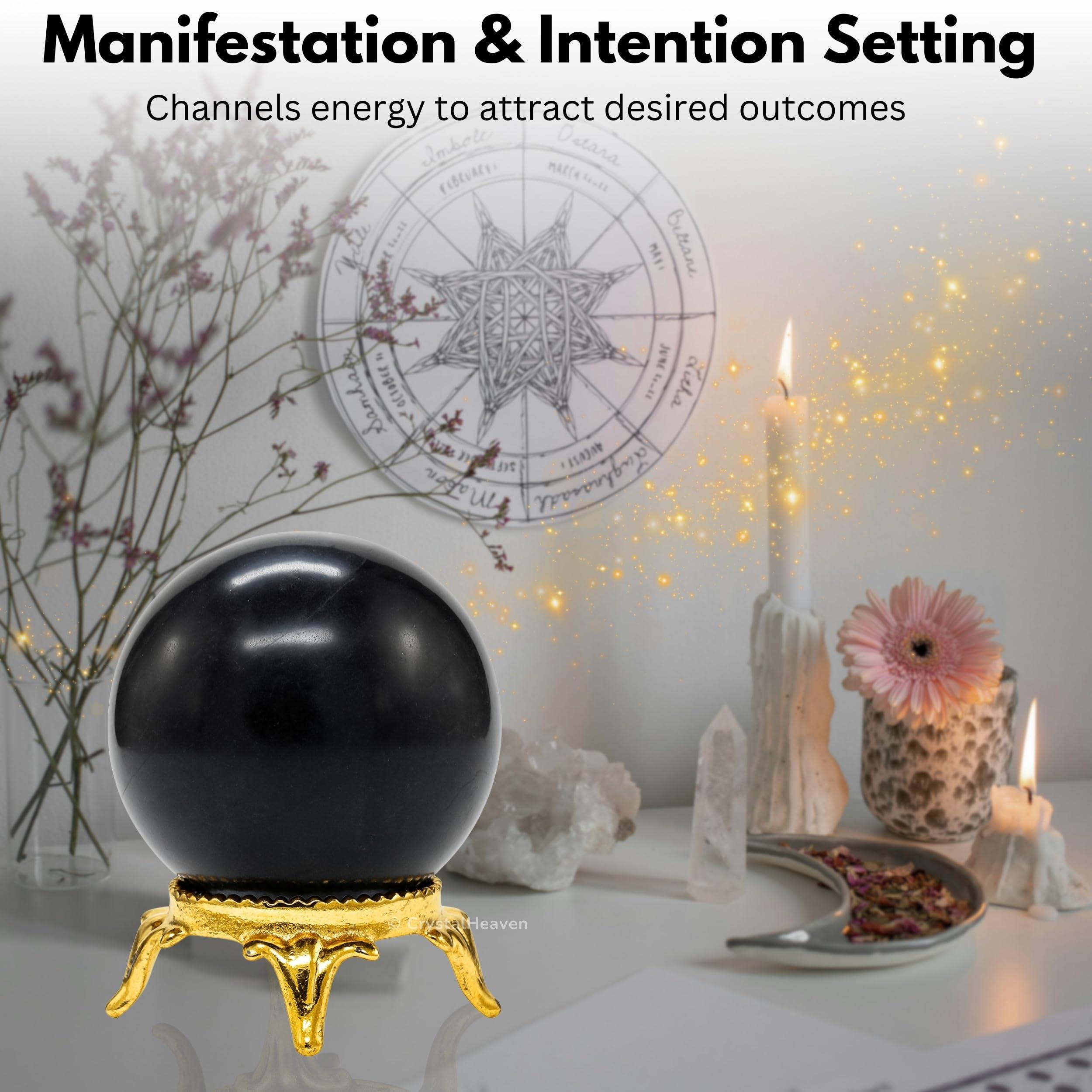 Crystal Heaven Certified Shungite Crystal Ball for Meditation - Premium Crystal Vastu Items for Home and Feng Shui Items for Good Luck - Ideal for Pooja Supplies and Spiritual Practices (2\" Inch)