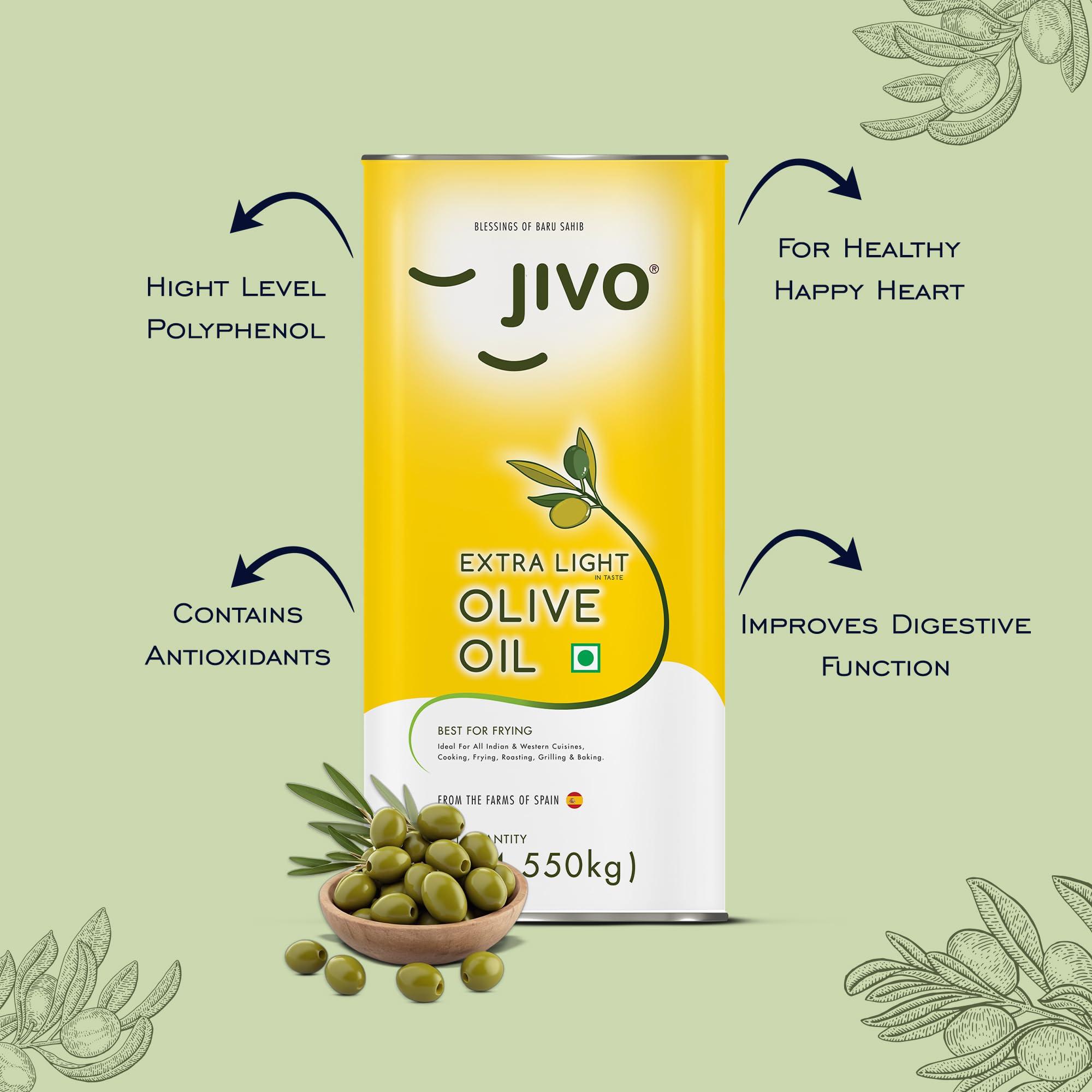 JIVO Jivo Extra Light Daily Cooking Olive Oil 5 LTR (Tin) + 1 LTR (Pet Bottle) | | Recommendable for Roasting, Frying, Baking All type of Cuisines| Low Saturated Fat, Low Saturated Fat (Pack of 2)