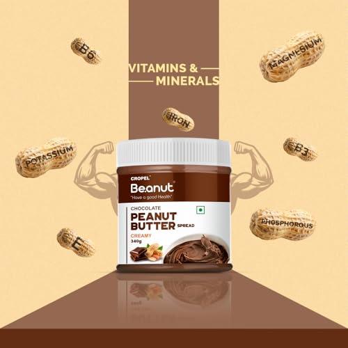 Beanut Beanut Chocolate Peanut Butter Creamy - 340gm | Classic Peanut Butter with Rich Fiber | Non-GMO, Gluten Free, Vegan & Cholesterol Free