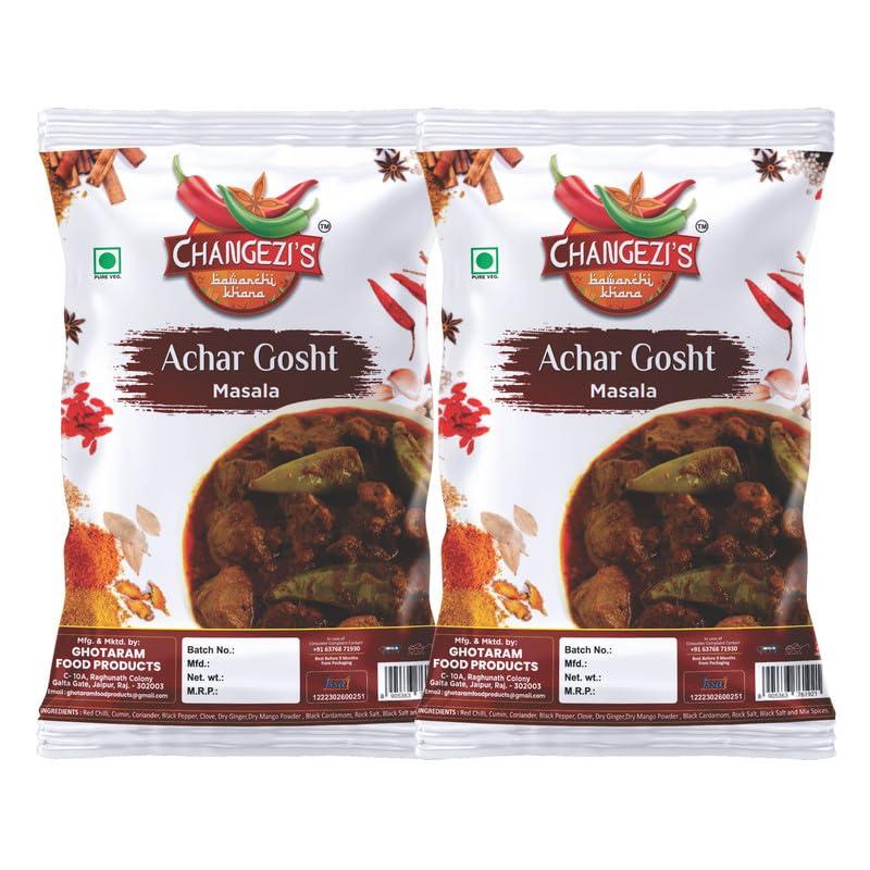 CHANGEZI\'S bawarchi khana Changezi\'s Lucknowi Nawabi Achari Gosht Masala | Achar Gosht Masala | Gosht Masala | Achar Gosht Mix | Achari Meat Mutton Murgh Gosht Masala | Rich Spices Mixup Blend | Ready to Cook-150Gx2Pk