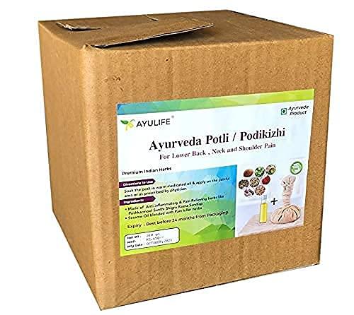 Ayulife Ayulife Ayurveda Potli Massage and Ayurveda Pain Relief Oil Combo Pack, Easy to use, Kit usable for 20 massages Suited for Pain in Lower Back, Neck, Cervical, Sciatica, Lumber (Weight 265 gram)