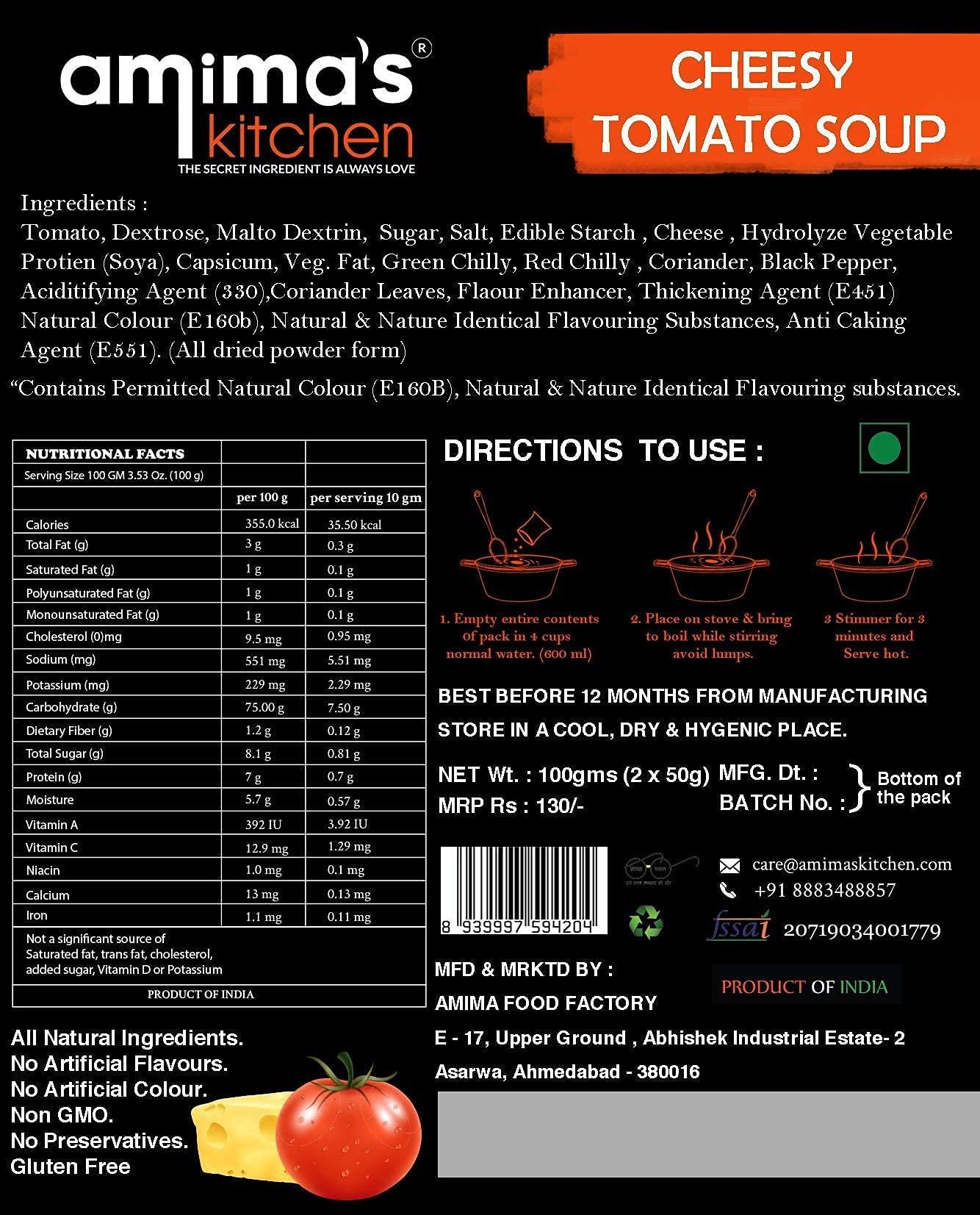 amima's kitchen Amima's Kitchen Cheesy Tomato Jain Soup (No Onion No Garlic) - 100 Grams [Serves 10] | Instant Soup Mix Powder | Ready To Cook | No Artificial Flavour & Colour | Gluten Free | Non GMO | Healthy Soup