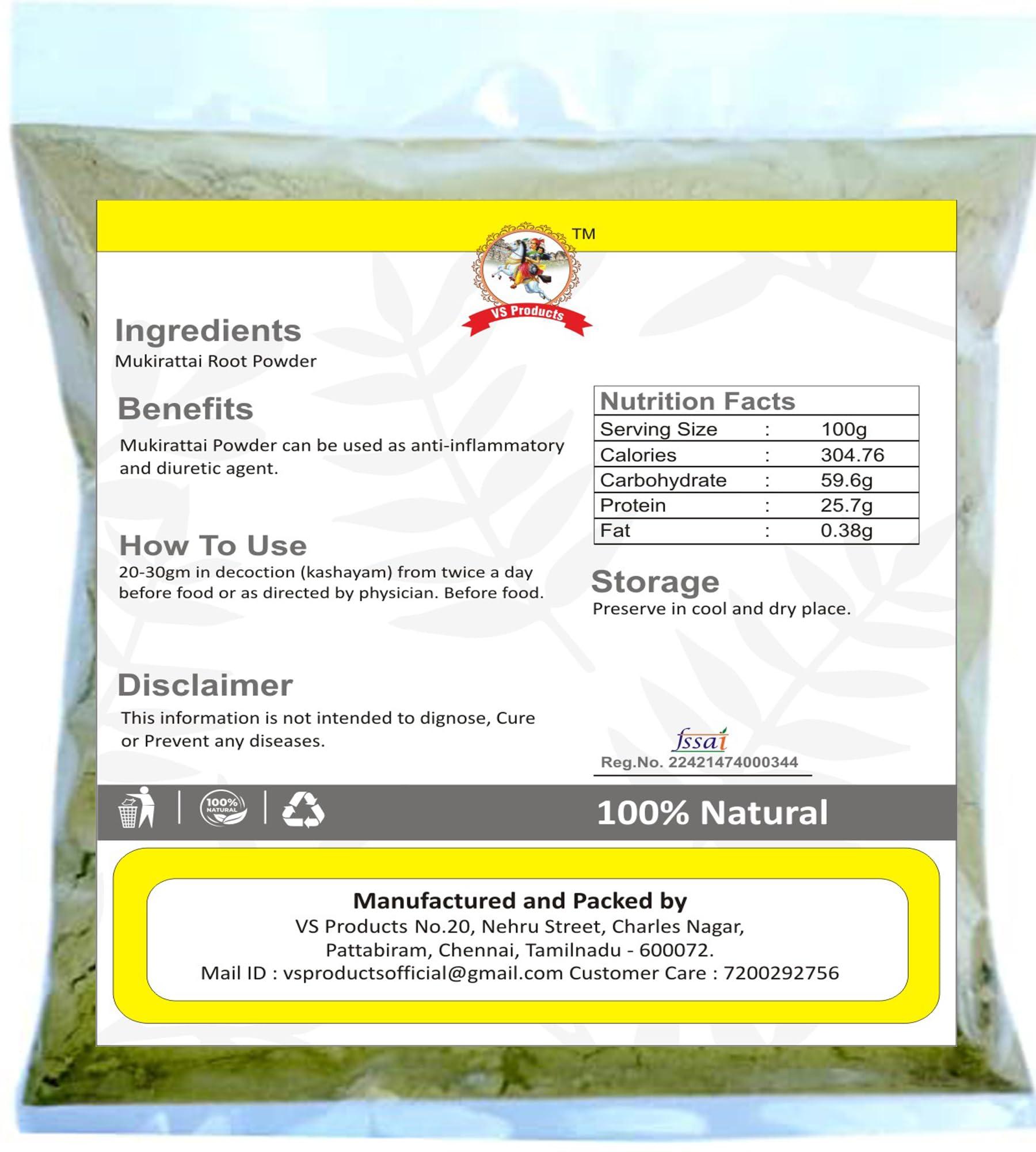 VS Products VS Products Mukirattai Root Powder, 50g, Punarnava Root Powder, Atikamamidi, Boerhavia diffusa, Sathi Jadd, Saranai Ver Root Powder, (pack of 1 x 50g)