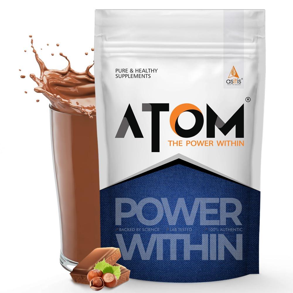 Asitis Nutrition AS-IT-IS Nutrition ATOM PWR Whey Protein with Enzymes, 24g Protein, 11g EAA, Lean Muscle Gains & Rapid Recovery, Easy Digest, 1Kg, Choco Hazel Fusion