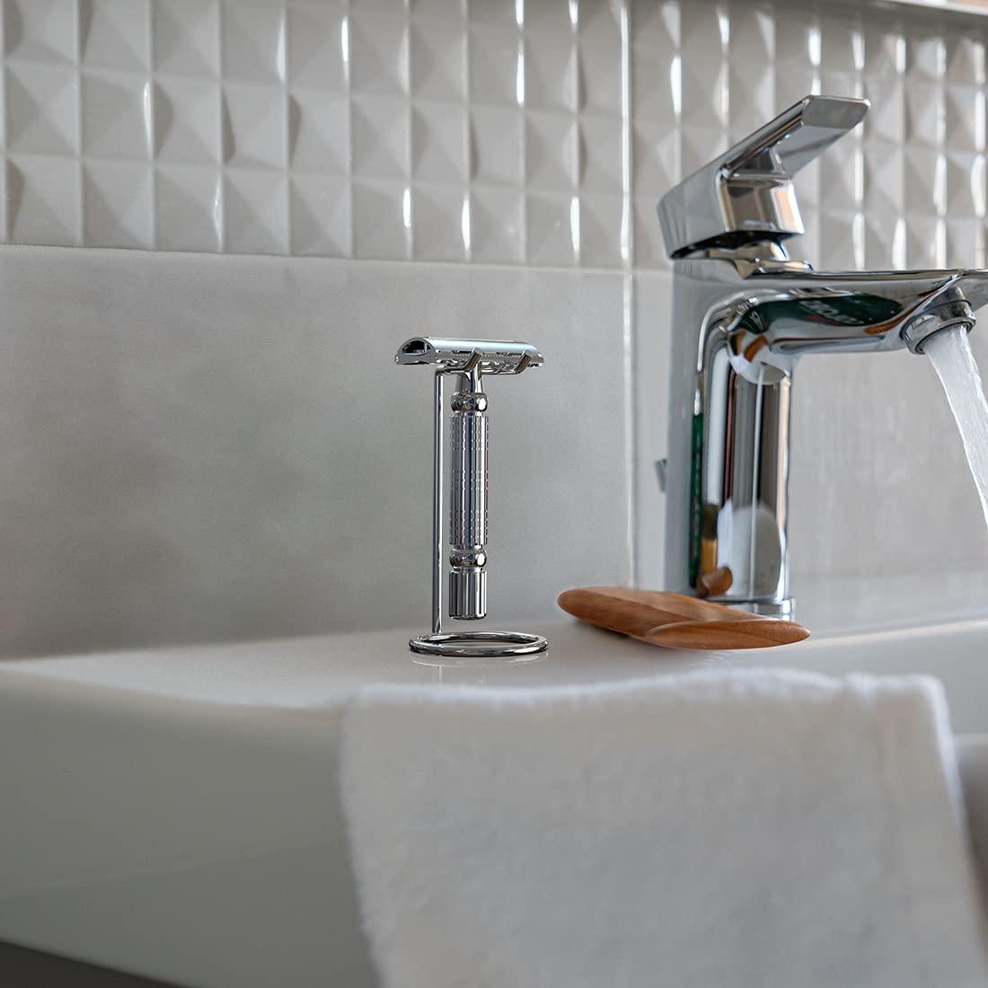 Linkidea Linkidea Simple Metal Double Edge Safety Razor Stand, Men's Shaving Holder Base Hanger for Bathroom, Shower Room/Razor travelling hanger When business trip (Silver)