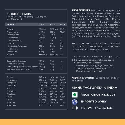 Nutrabay Nutrabay Gold Mega Mass Gainer Powder - 1kg, Rich Chocolate Creme | 100% Veg | 40.7g Protein, 122g Carbs, 714 Calories | Muscle Building & Weight Gainer Supplement for Men & Women