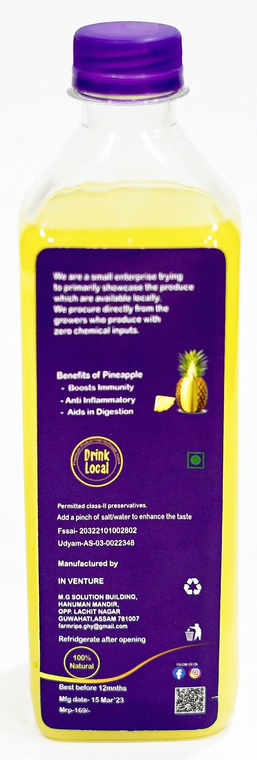 Farm Ripe Pineapple Cold Pressed Juice | No Added Sugar | 70% concentrate 30% juice | 100% Naturals | Rich In Vit C