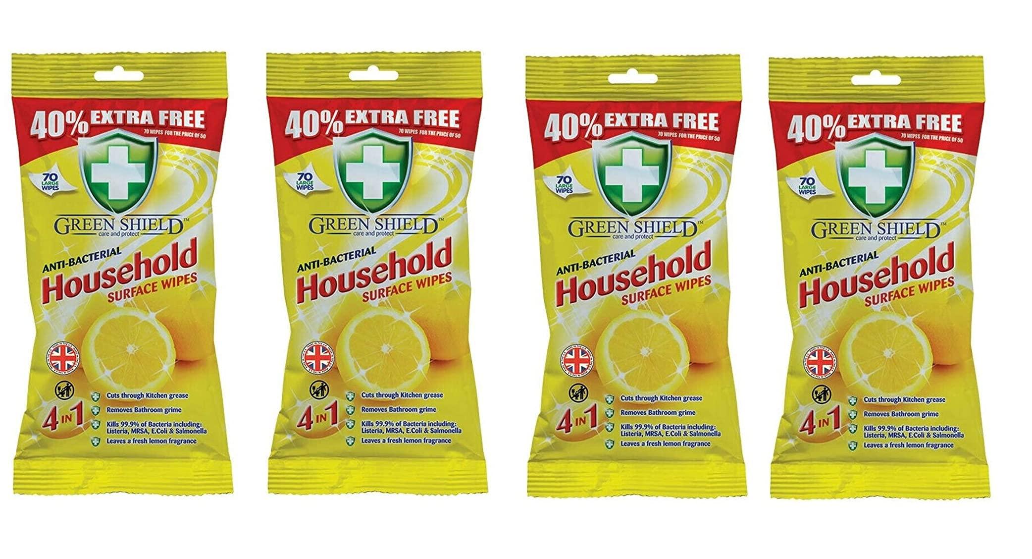 Greenshield Greenshield Anti Bacterial Household Surface Wipes 70\'s - Pack of 4