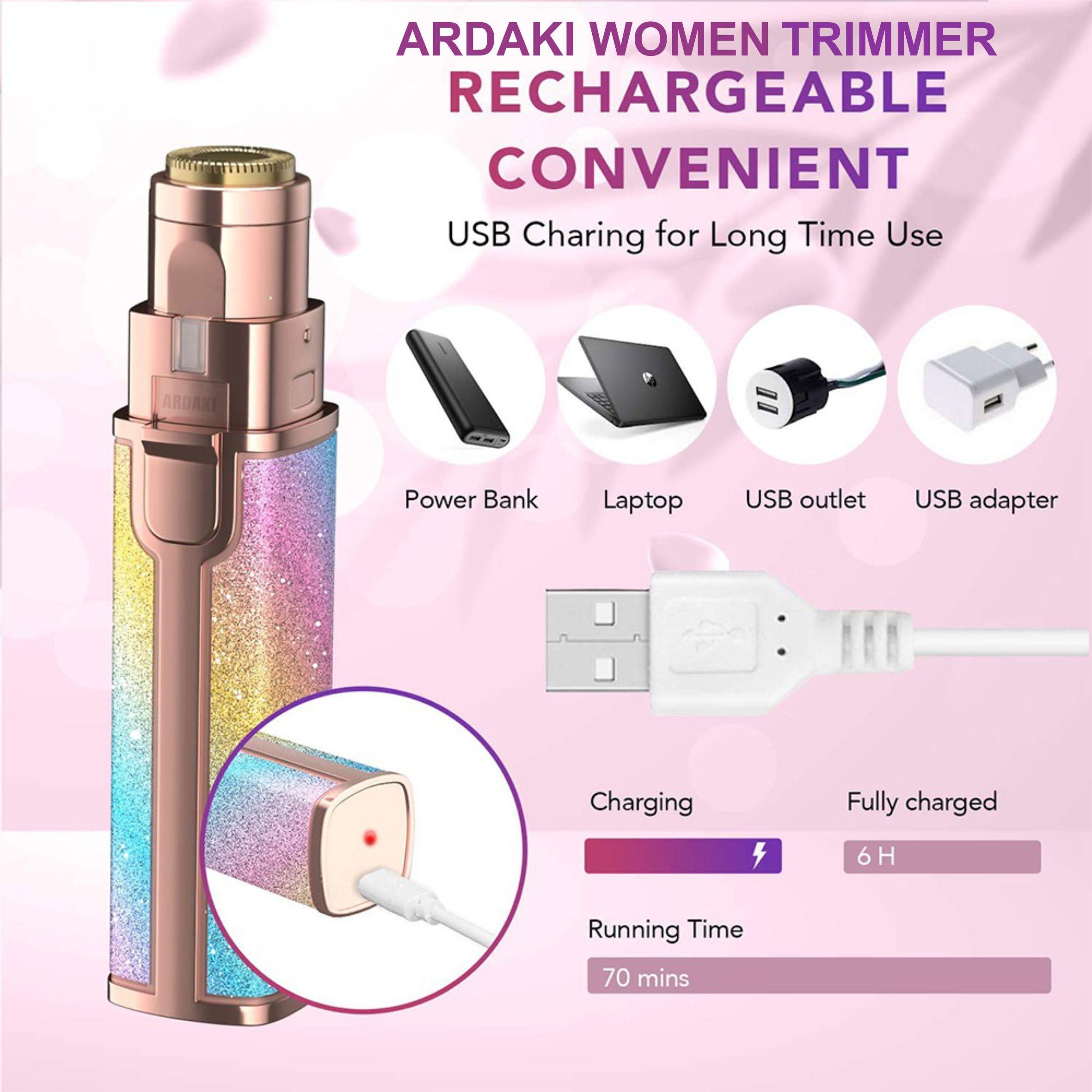 ARDAKI ARDAKI Rechargeable 2-in-1 Multi Trimmer For Women, Multipurpose Hair Remover for Women, Face, Leg, Eyebrow, Underarms, Bikini Trimmer With Changeable Heads Epilator with Light