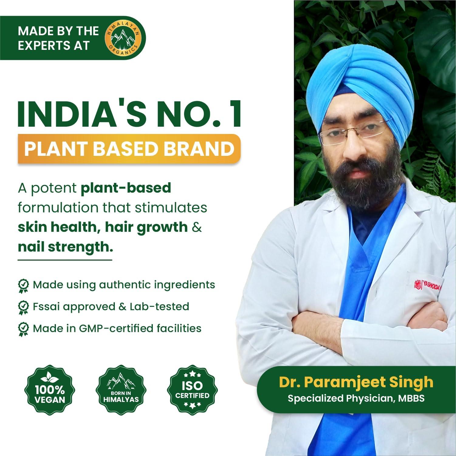 HIMALAYAN ORGANICS Vlados Himalayan Organics Vegan Collagen 2000Mg With Biotin And Vitamin C | Good For Glowing Skin | Healthy Hair And Nail - 100 Veg Tablets