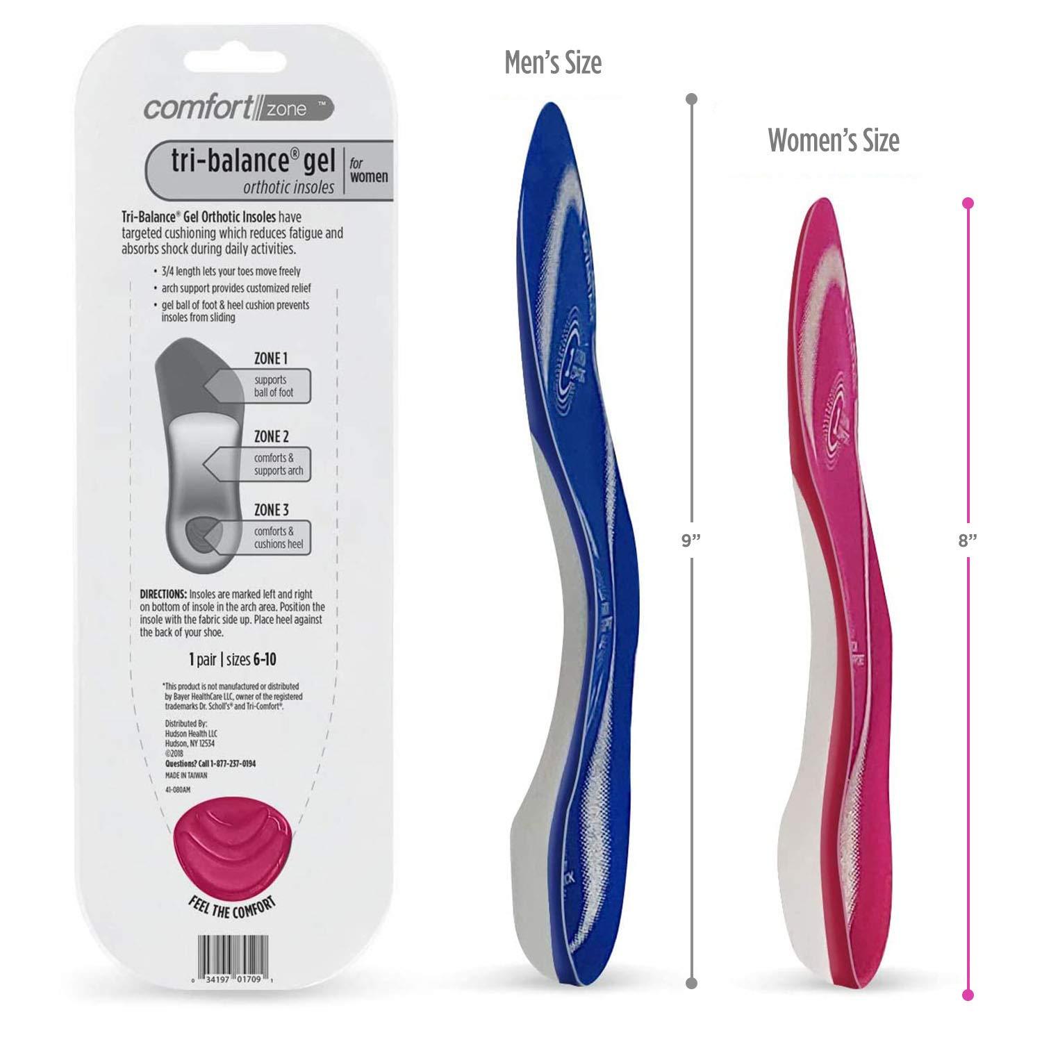 Comfort Zone Comfort Zone Tri-Balance Gel Orthotic Insoles for Women, Sizes 6-10, 1 Pair