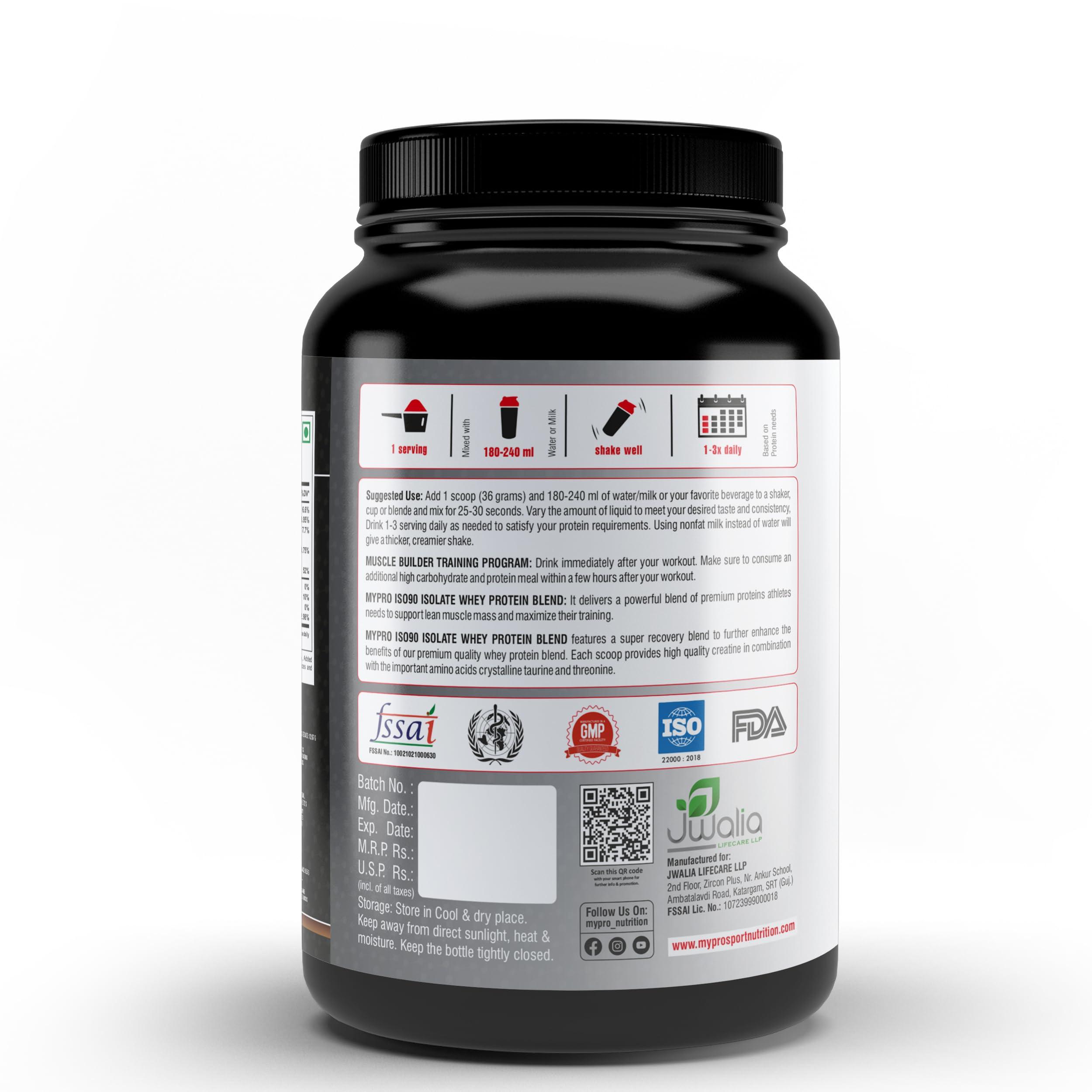 Mypro Sport Nutrition Mypro Sport Nutrition Super Advanced Whey Protein Isolate Powder (27g Protein,6g BCAA, Sugar Free, Fat Free per serving 30gms, Total Serving - 33 Scoops) Belgium Chocolate Flavor - 1000 Gm/2. 2Lbs