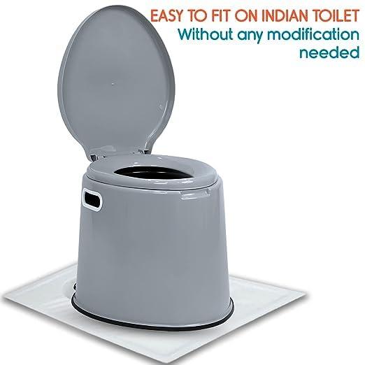 Kitwe Kitwe Plastic Portable Indian Toilet To Western Convertor | Toilet Stool | Toilet Commode For Patients | Indian Commode Stool | Portable Toilet Seat For Adult, Kids And Handicap People - Grey