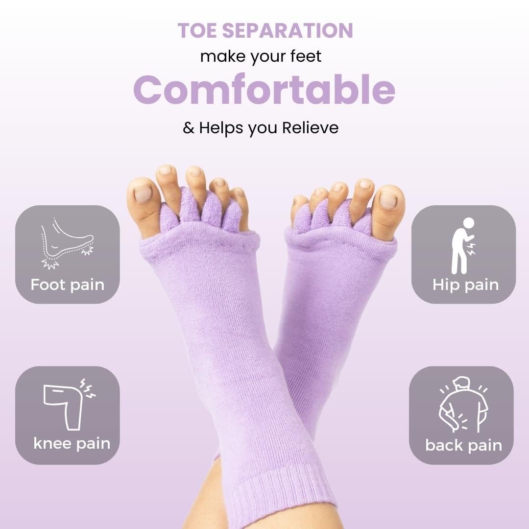 DIRTS DIRTS Foot Alignment Socks 5 Toe seprator -Easing Bunion, Plantar Fasciitis, Hammer Toes, and Pain Relief |- Size UK6-9 (Light Purple, Large)