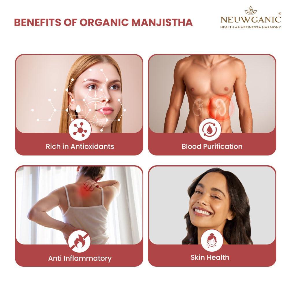Neuwganic Neuwganic - Organic Manjistha Powder - Indian Madder - Manjistha Powder for Skin Whitening - 100 gm
