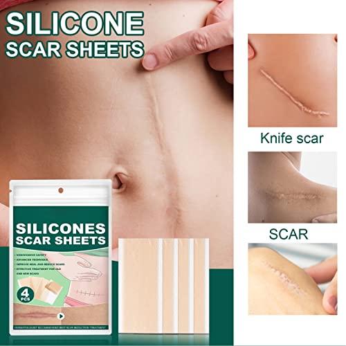 Folanda 4 Pcs Silicone Scar Sheets, Ultra Thin Breathable Silicone Gel Scar Tape, Soften and Flattens Scar Removal Strips for C-Section, Surgery, Burn and More, Skin Scar Concealing Tape