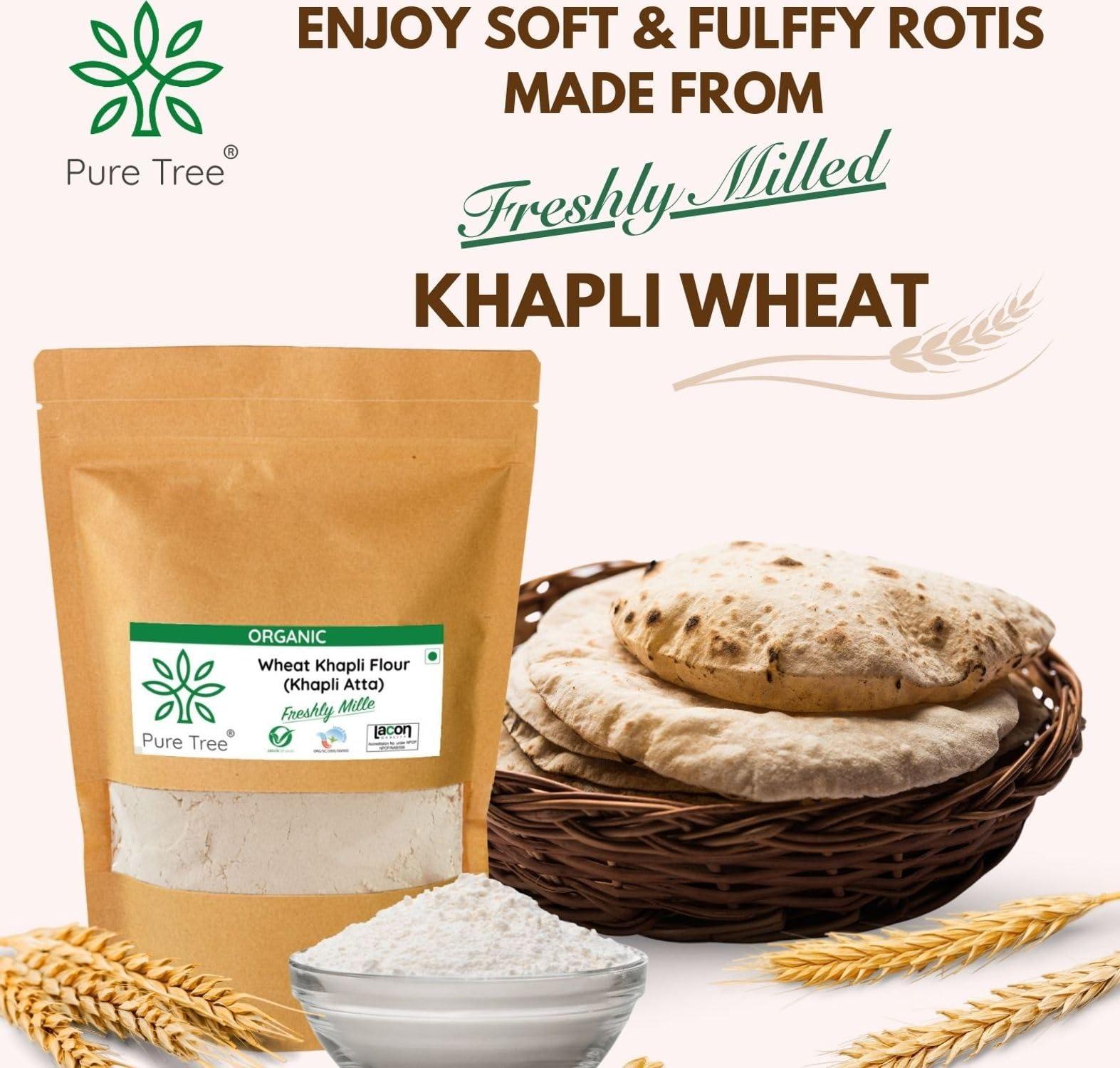 Pure Tree Pure Tree Certified Organic Freshly Milled Wheat Flour (Khapli Aata) | 1900 g | Emmer Wheat Flour | Organic Aata | Khapli Wheat Flour | Gehu ka Aata Rich In Fiber | Low Gluten