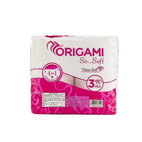 Origami Origami 3 Ply Toilet Tissue Paper Roll - Pack of 4 (340 Pulls Per Roll, 1,360 Sheets)