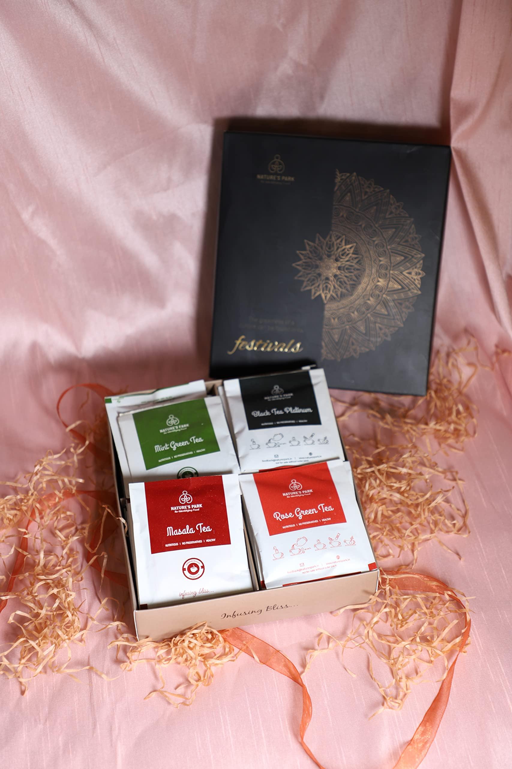 NATURE'S PARK A Luxury Healthy Hamper by Nature’s Park Assorted Green Tea & Herbal Infusions Festive Gift Box (40 Sachets)