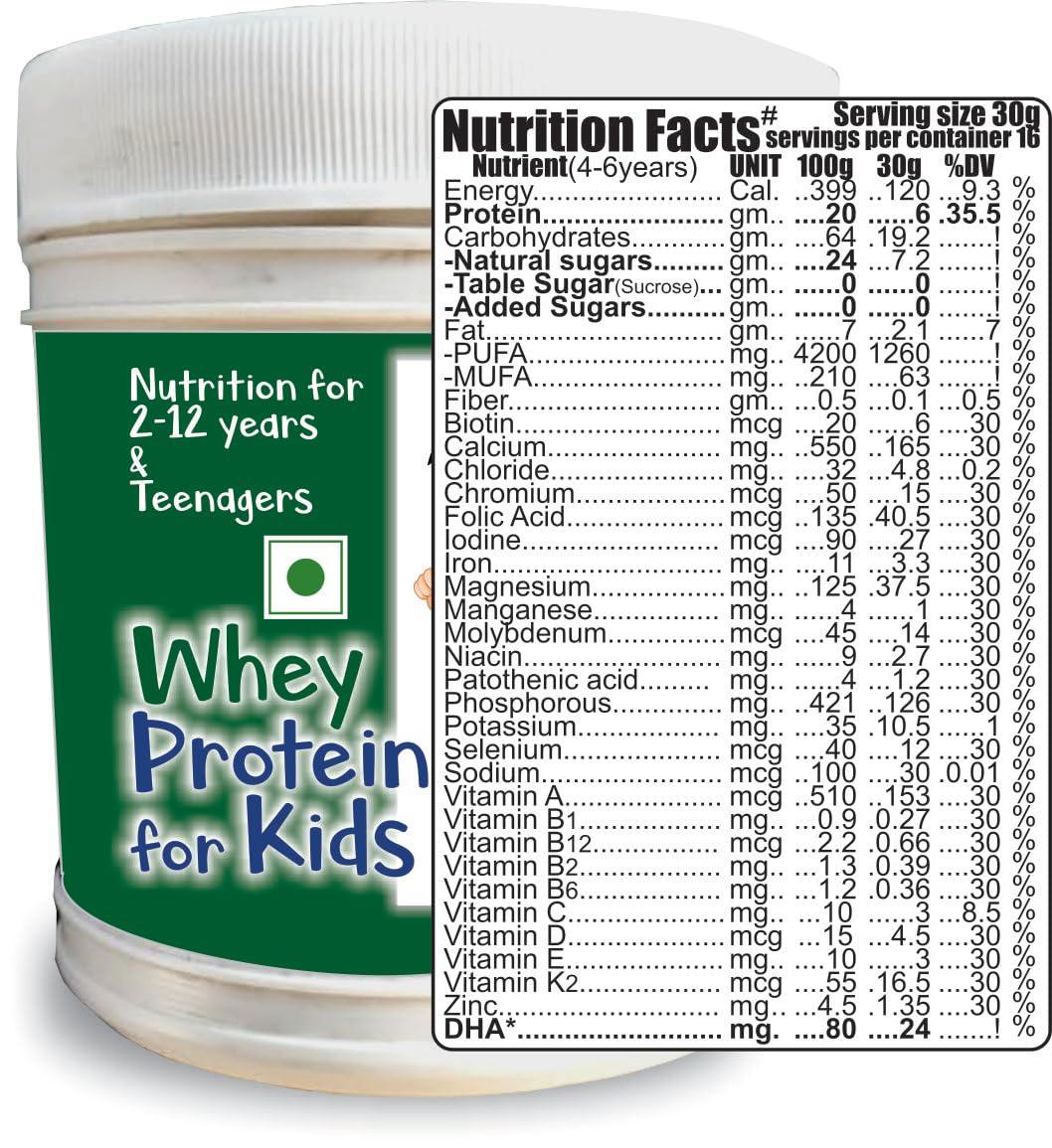 DEVELO Develo Whey Protein Powder for Little Kids, 2-12 years, Adolescent Children & Teenager Boys & Girls - 500g kesar Badam Flavour