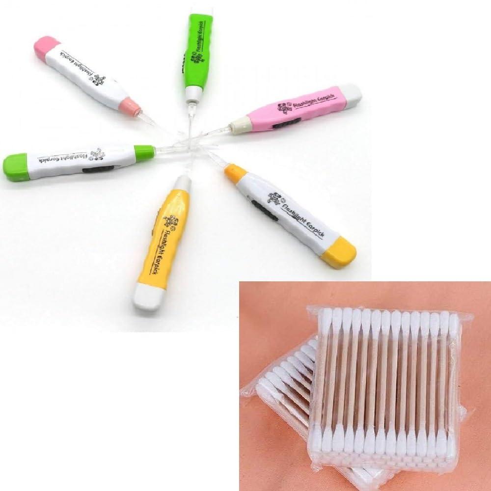 Alokaa Alokaa (PACK OF 5) LED Flashlight Earpick Wax Remover With 2 EarBuds Cleaner Ear Cleaning Led Light Tools For Kids Baby Men And Women Ear Curette Safety with Brush (Multi Color)