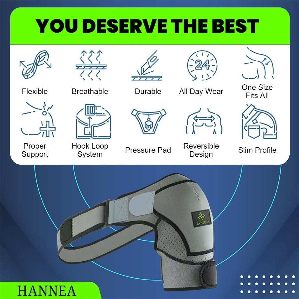 Hannea HANNEA Shoulder Brace for Women And Men, Shoulder Compression Sleeve for Torn Rotator Cuff, AC Joint Pain Relief, Dislocated Sholder, Adjustable Fits Left and Right Arm