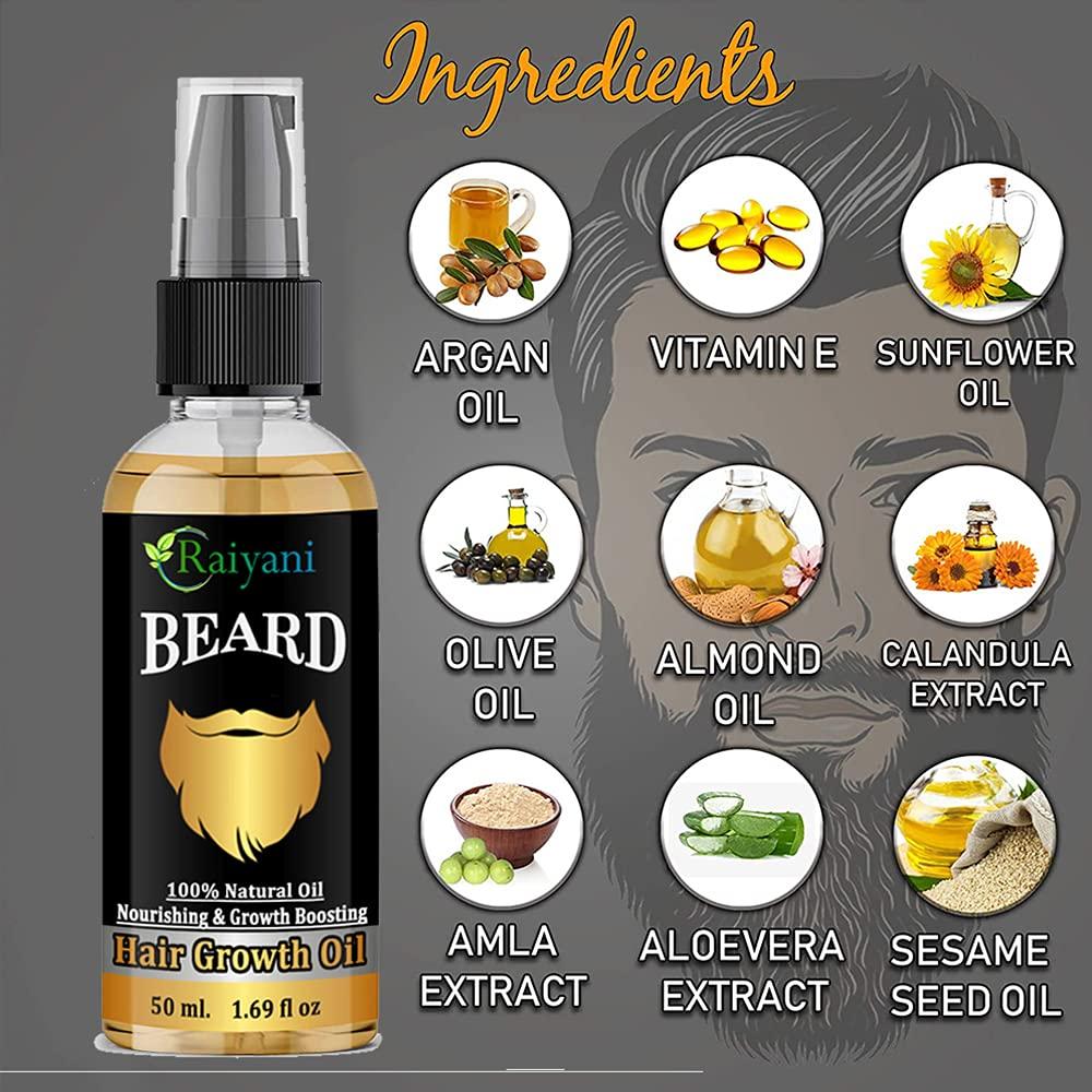 Raiyani Raiyani Beard Growth Oil - 50ml - More Beard Growth, With Redensyl, 8 Natural Oils including Jojoba Oil, Vitamin E, Nourishment & Strengthening, No Harmful Chemicals