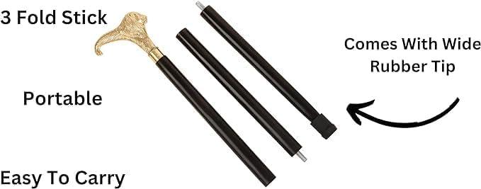 NavaFresh Basics Craft Villa Brass Lion Handle Cane Black Wooden Walking Stick Cane Handcrafted Wood Perfect Offering Cane for Men Women Senior Cane 3 Fold Fancy Cane
