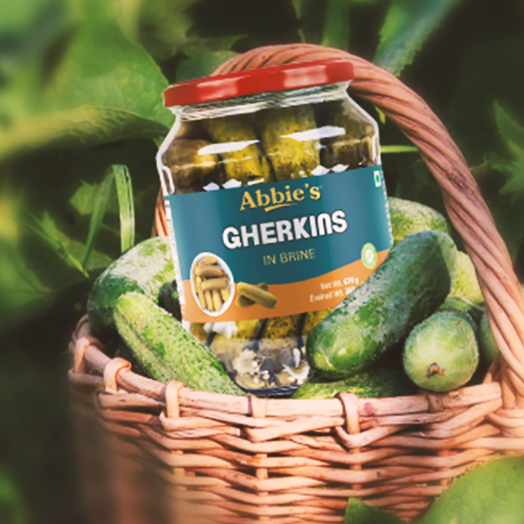 Abbie's Abbie's Gherkins Big in Brine, 680g, Pack of 2 Ready to Eat | Zero Fat Crunchy Pickle | Perfect Topping for Pizza, Pasta, Sandwich, Burger, Salad , Snacks and More |