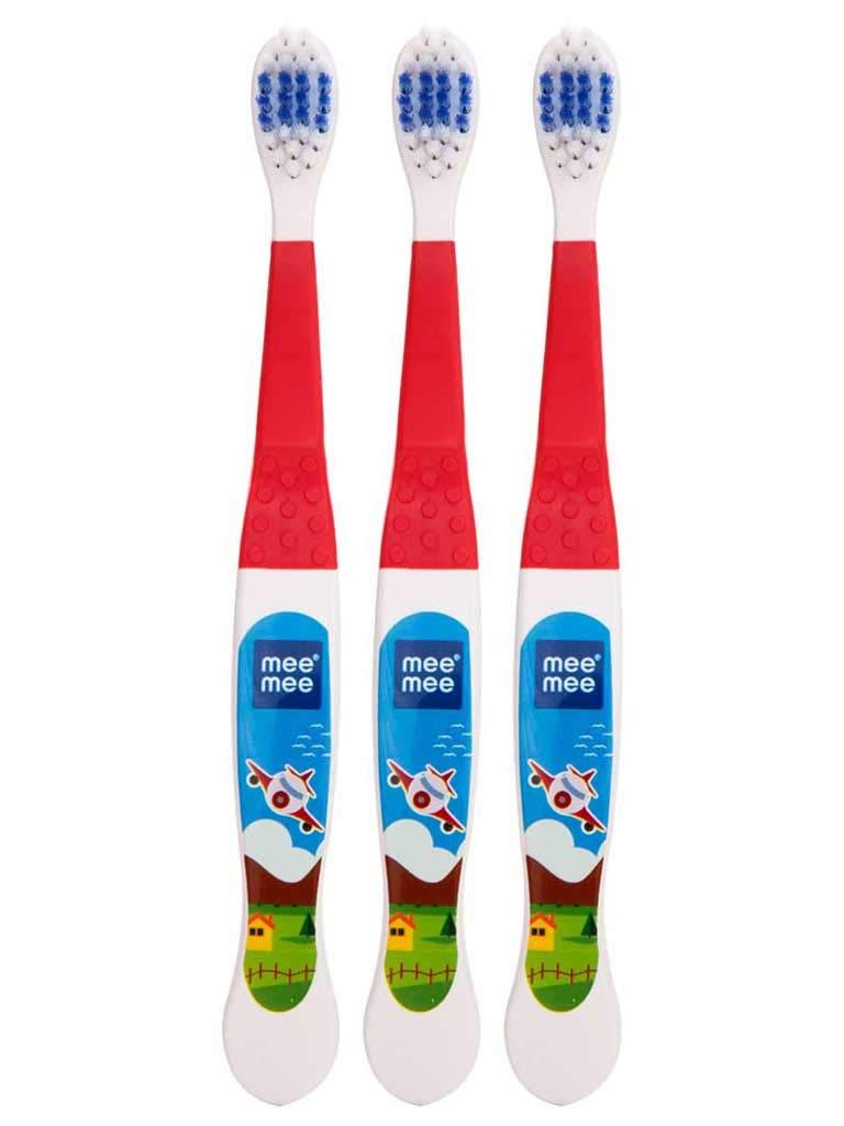 Mee Mee Mee Mee Easy Grip Baby Toothbrush | Soft Bristles Baby Tooth Brush with Easy Grip for Baby & Kids above 1 year (Pack of 3, Red)