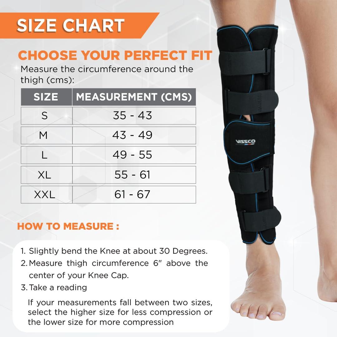 Vissco Vissco Knee Stabler - Long 22" Brace (Firm Support), Knee Support for Osteoarthritis of knee joint, Pain Relief, Knee Stabilizer, Joint Injury, Knee Immobilizer - Small (Black)