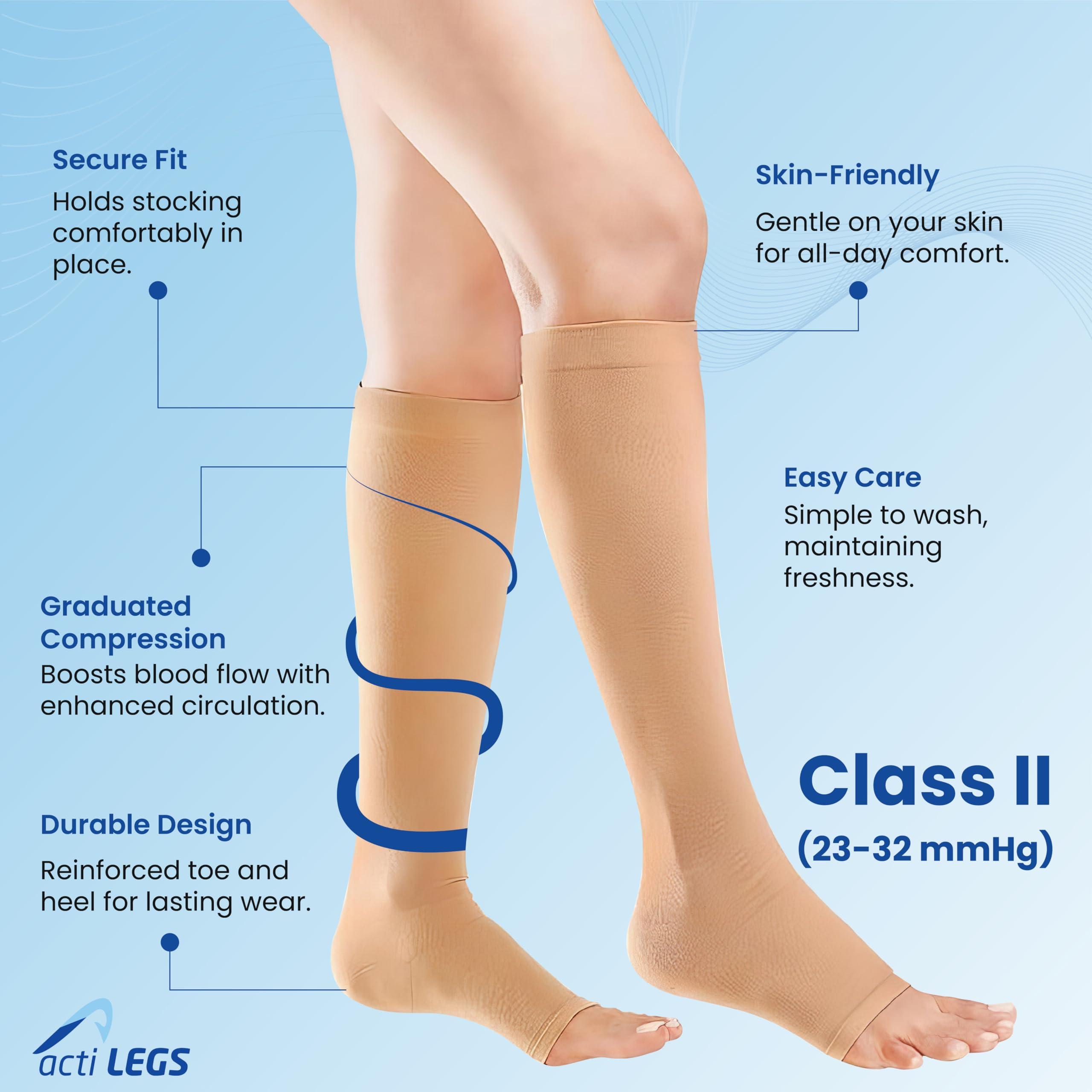 actiLEGS actiLEGS Graduated Medical Compression Stockings for Varicose Vein,DVT,Post-Surgical,Pregnancy,Athletic and Edema | Open Toe Below knee Compreson Socks for Women & Men Class II (23-32 mmHg) (Small)