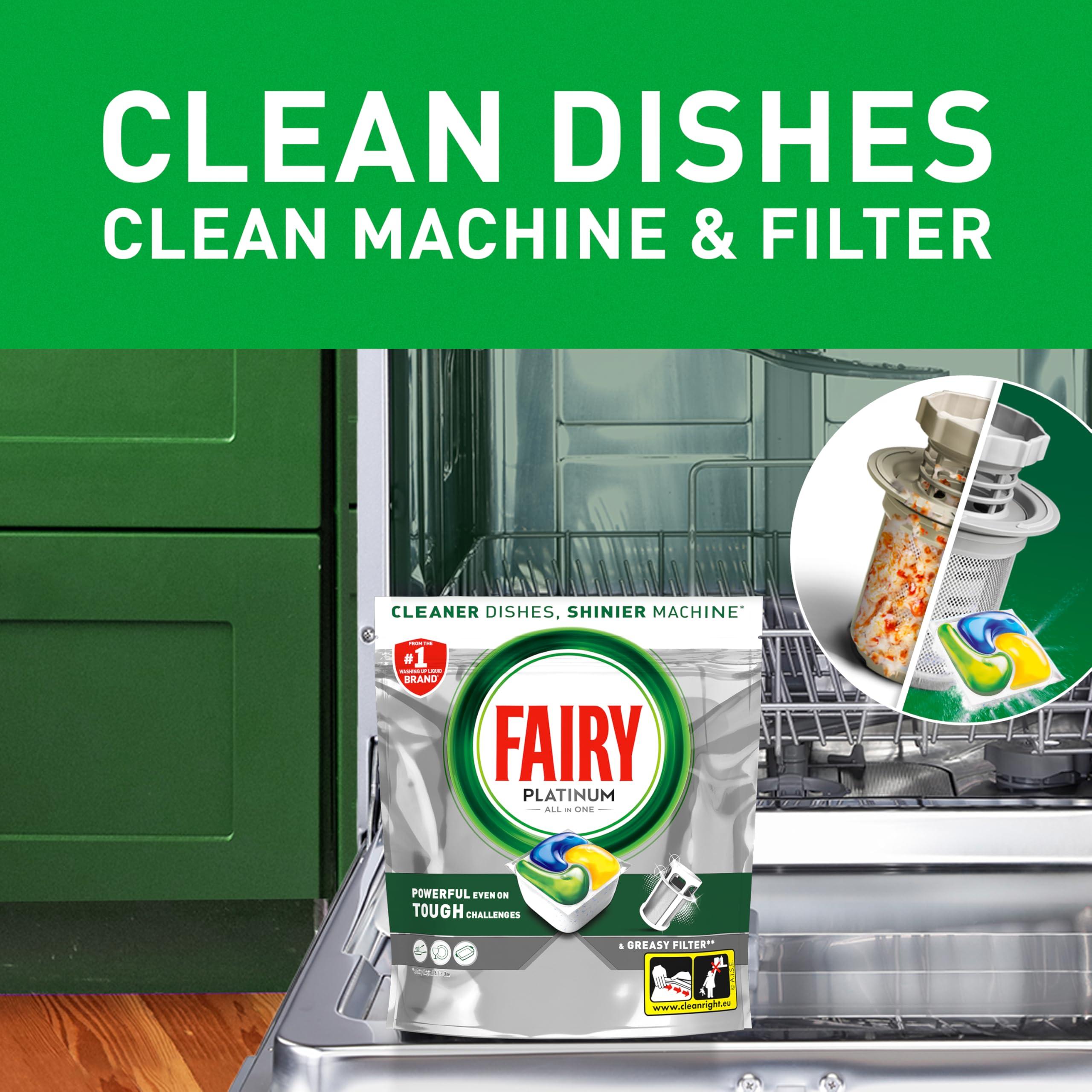 FAIRY Fairy Platinum Plus All-In-1 Dishwasher Tablets Bulk, 74 Tablets, Lemon, With Greasy Filter & Rinse Aid Action, Packaging may vary