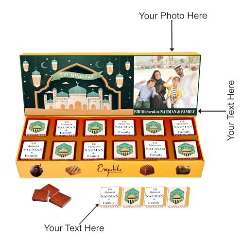 Expelite Customised Eid Mubarak Dry Fruits Chocolate gift 12 pieces - Gift for Friends Family