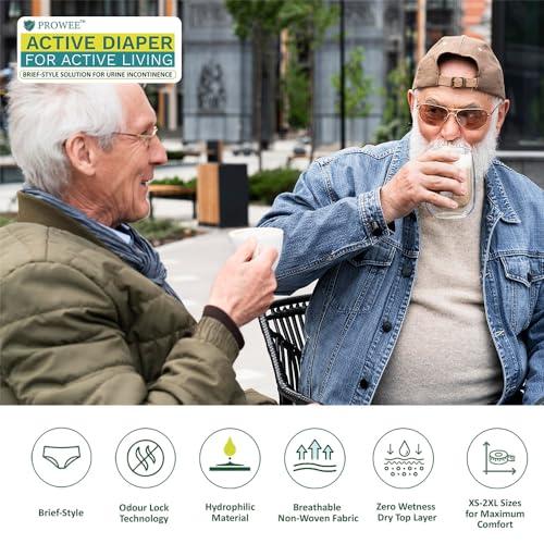 PROWEE Prowee Men Active Diaper For Urinary Incontinence | Brief-Style | Capacity Up To 450ml with Leak Guard (Pack of 5) (L)