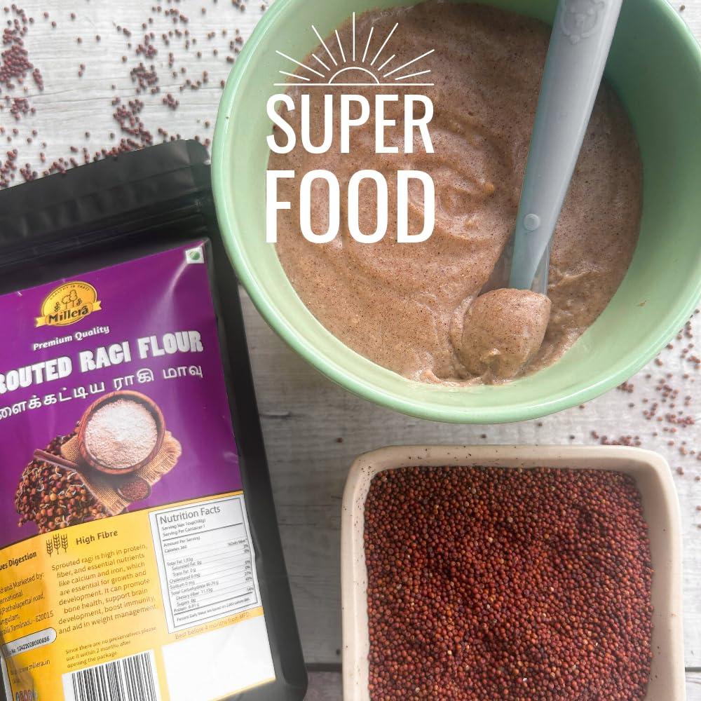 MILLERA Millera Sprouted Ragi Powder - Pack of 2 | 400g (200g x 2) | 100% Natural Sprouted Ragi Flour/Nachni Flour/Ragi Satva/Kodra/Taidalu/Kezhvaragu/Finger Millet Flour (Pack of 2)