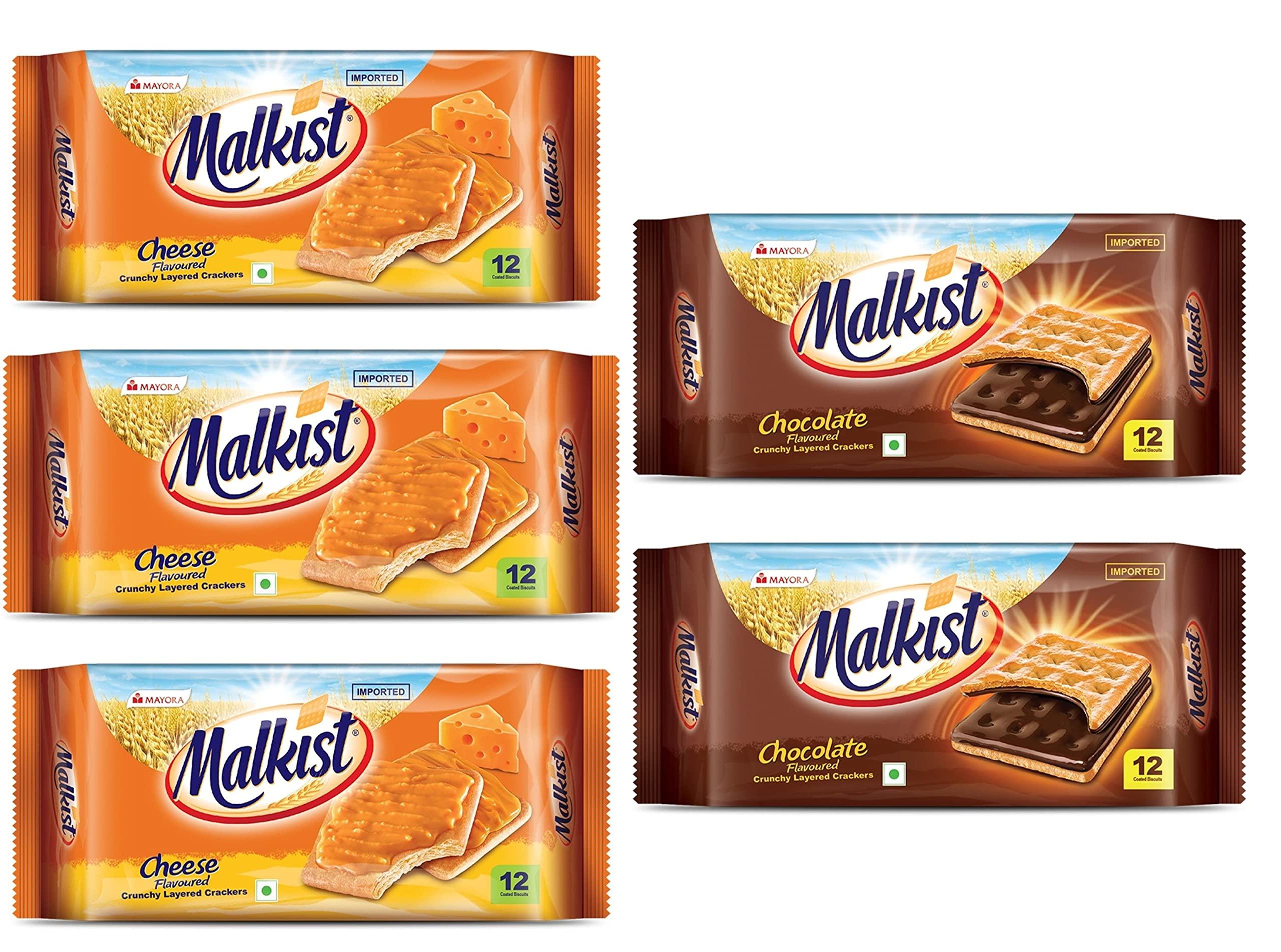 Malkist Malkist Cheese and Chocolate 2 Flavored Crunchy Crackers Biscuits 138gm (12 Piece Per Pack) (Pack of 5)