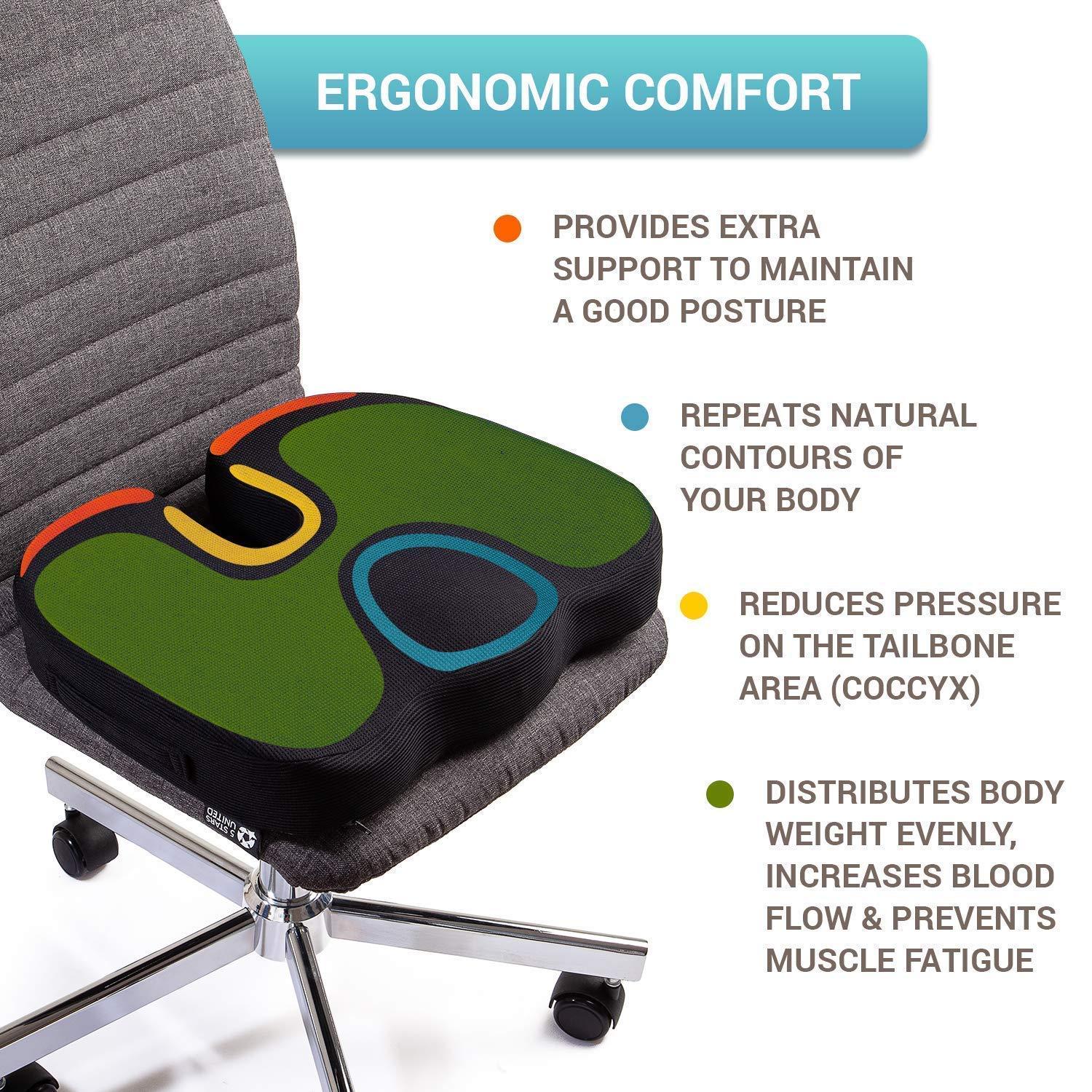 Orthowala Orthowala Orthopaedic Soft Foam Coccyx Seat Cushion for Tailbone Pain Relief, Sciatica, Lower Back Support and Pain Relief Seat Cushion with Removable Cover for Office/Home Chair