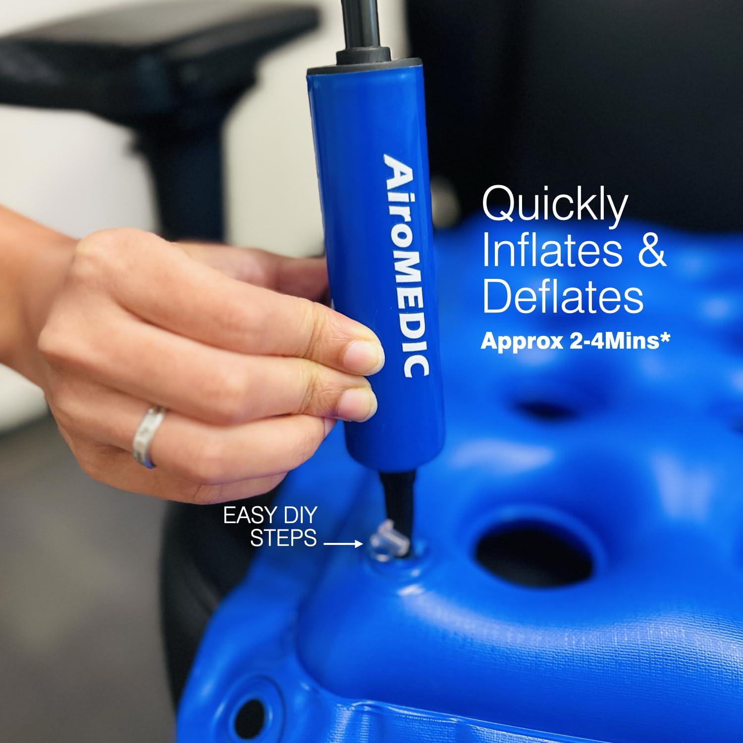 AiroMEDIC AiroMEDIC AiroWAFFLE Waffle Cushion for Pressure Sores Chair from, Inflatable Air Cushion for Pressure Relief with Pump - Blue (17.5x17.5 Inches)