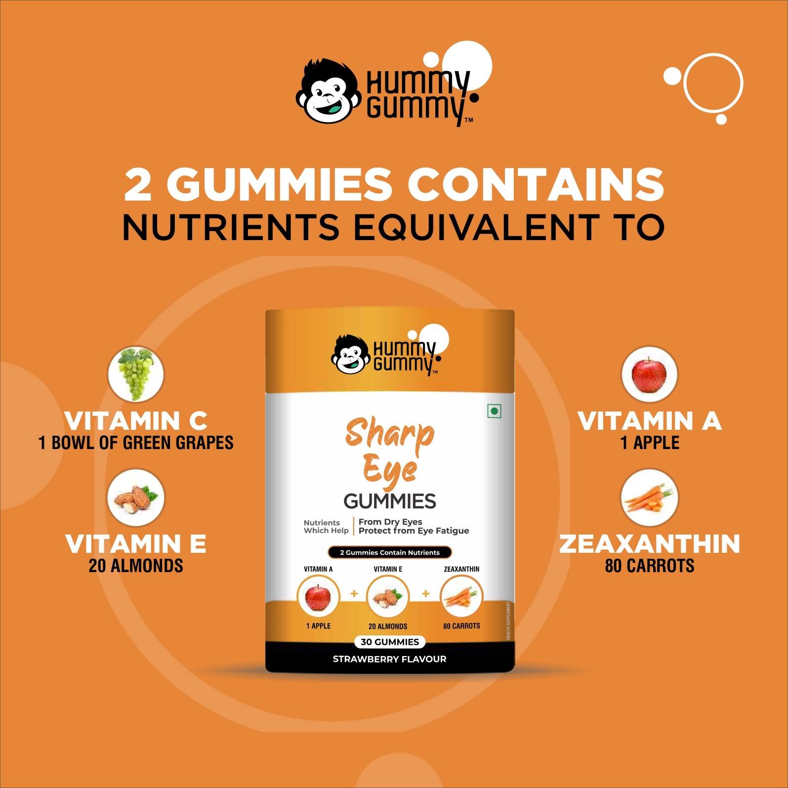 HUMMY GUMMY HUMMY GUMMY Combo of Sharp Eye Gummies & Hair, Nail & Skin Gummies (Pack Of 2, 60 Gummies) / Protects Against Dry Eyes, Digital Strain/for Hair Growth, Bright Skin & Strong Nails Notice