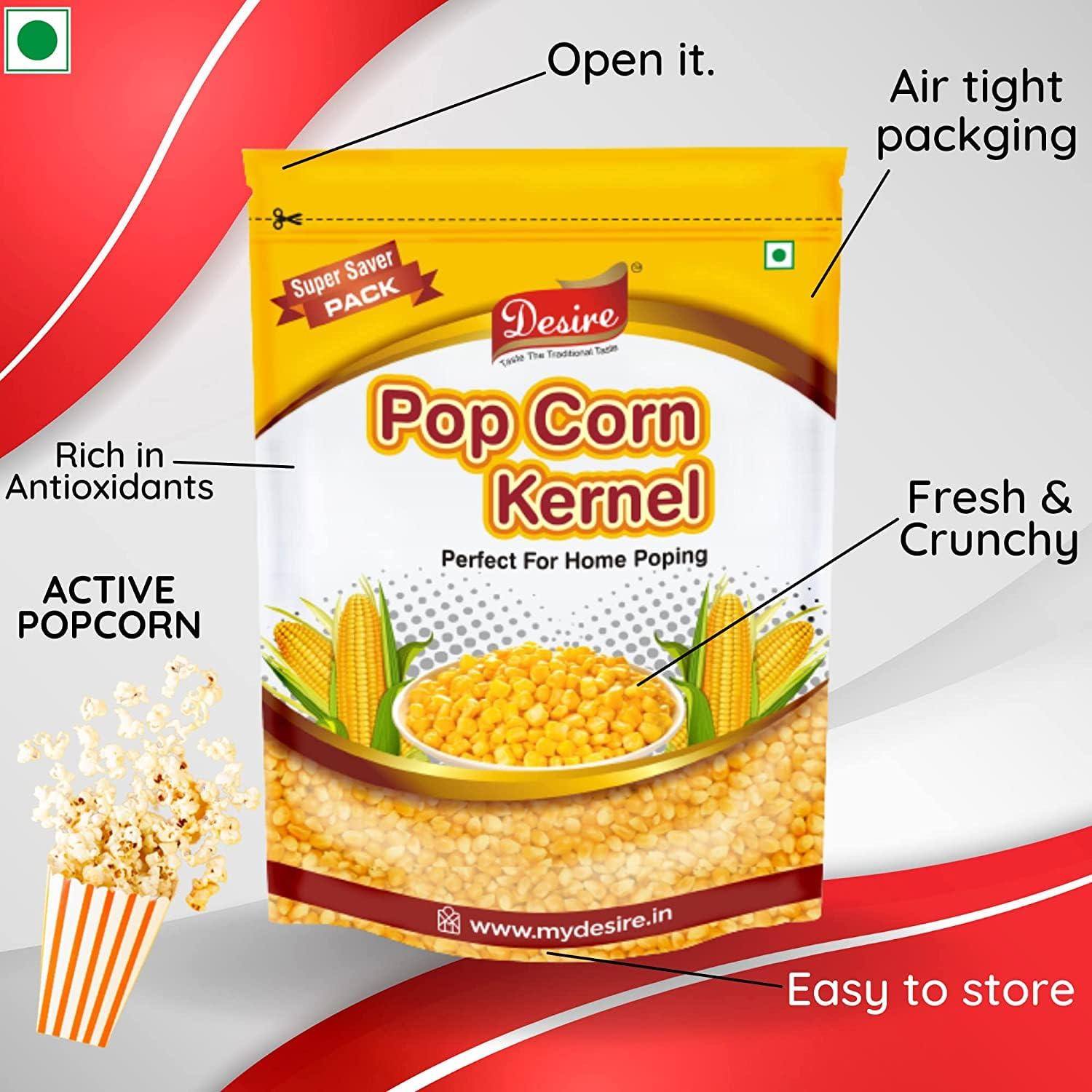 Desire Desire Popcorn Kernel Seeds 5 Kg | Big Size Gourmet Pop Corn Kernels Imported | High Expansion, A Grade Makkai Popcorn