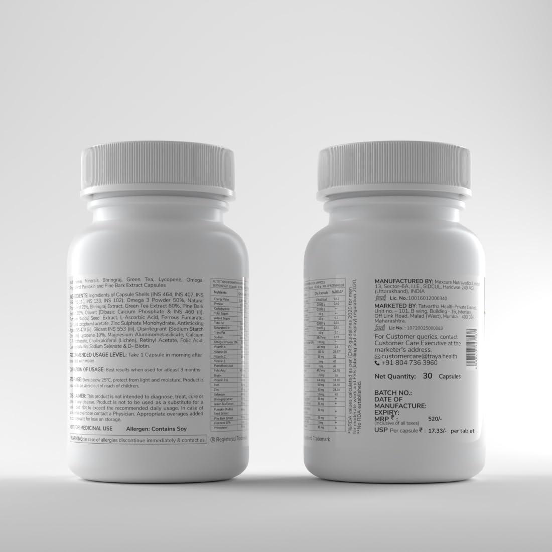 Traya Traya Hair Vitamins Capsules,Natural Dht Blocker & Biotin For Hair Growth,Hair Fall Control,Contains 12 Mcg Biotin,Vitamin A,C,D,E,B9,B12,Iron,Omega 3 & Bhringraj(60 Multivitamins For Hair) Pack Of 2