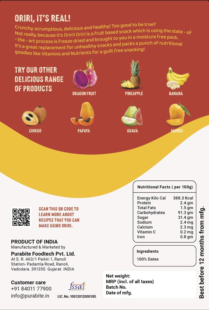 oriri Freeze Dried Dates by Oriri | 100% Natural and Healthy | Sugar free snack | Vegan | 25 grams