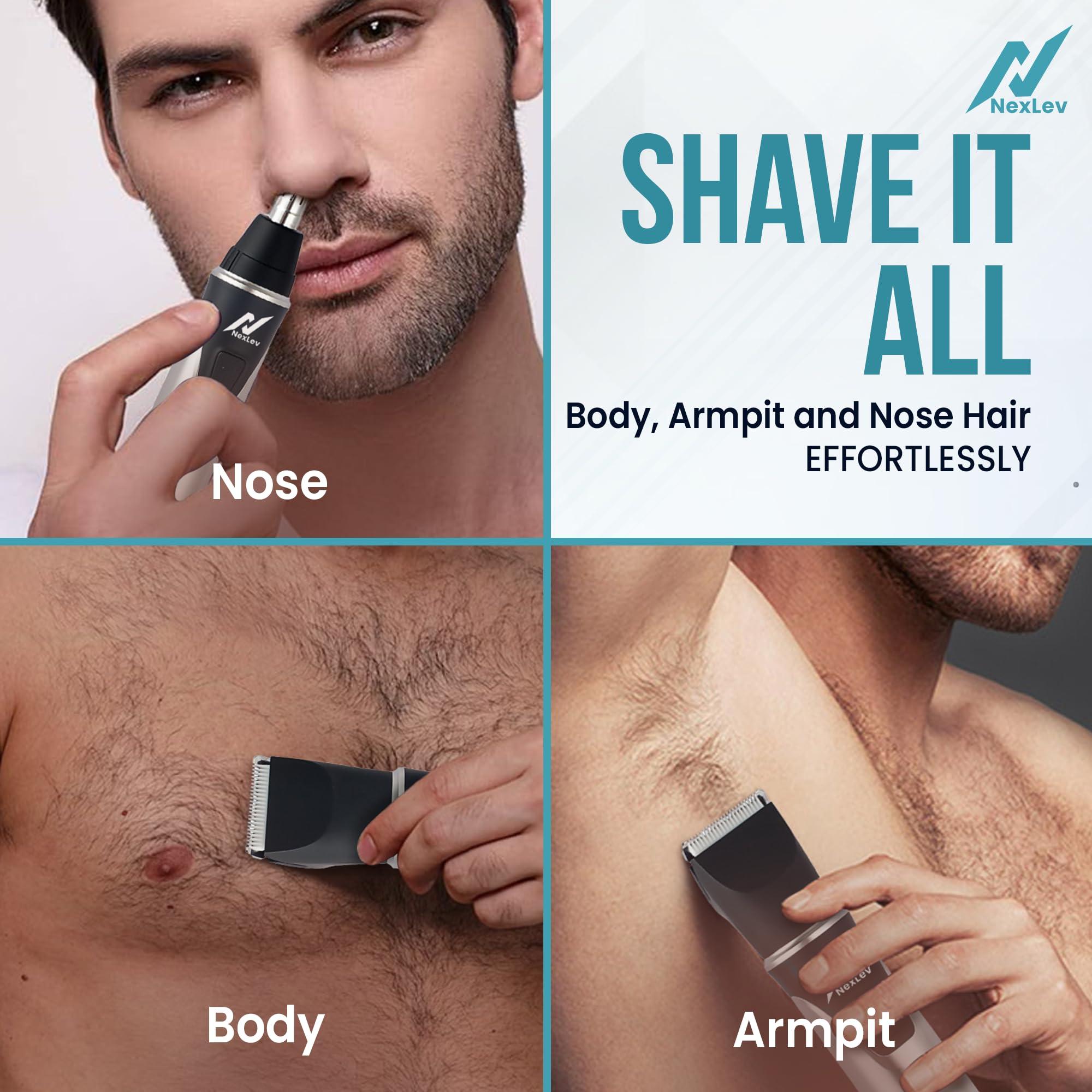 nexlev NexLev 2 in 1 Nose, Ear & Body Trimmer for Men| Ceramic Blade| 7000 RPM Copper Motor| Type C Charge| 90 Min Runtime| IPX7 Waterproof| Cordless| Overcharge Protection|TM-04