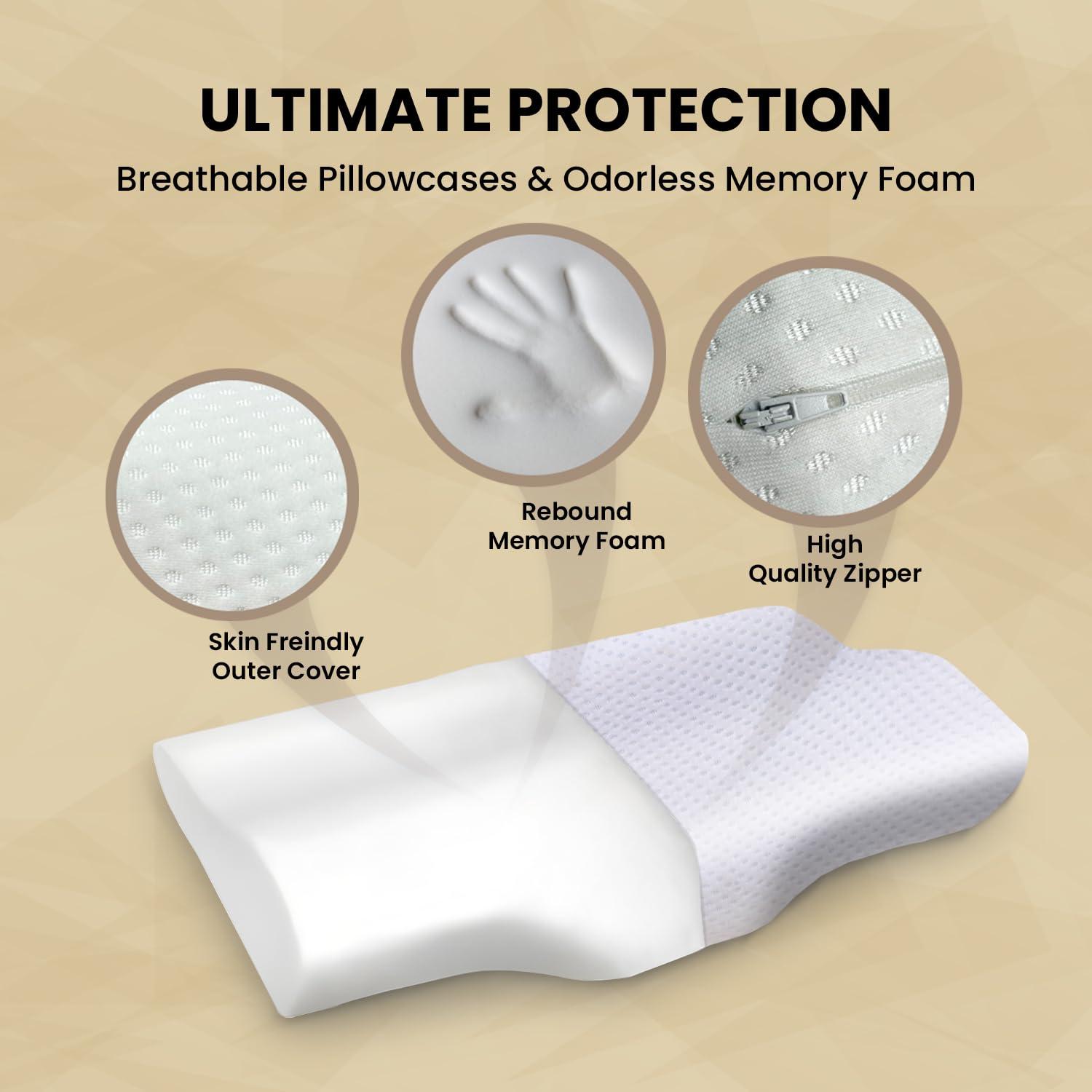 Sleepsia Sleepsia Memory Foam Pillow | 1 Year Warranty | Cervical Pillow for Neck Pain, Pillow for Neck Pain, Orthopedic Pillow with Extra Curve Neck Support for Sleeping, Side & Back Sleepers (White)