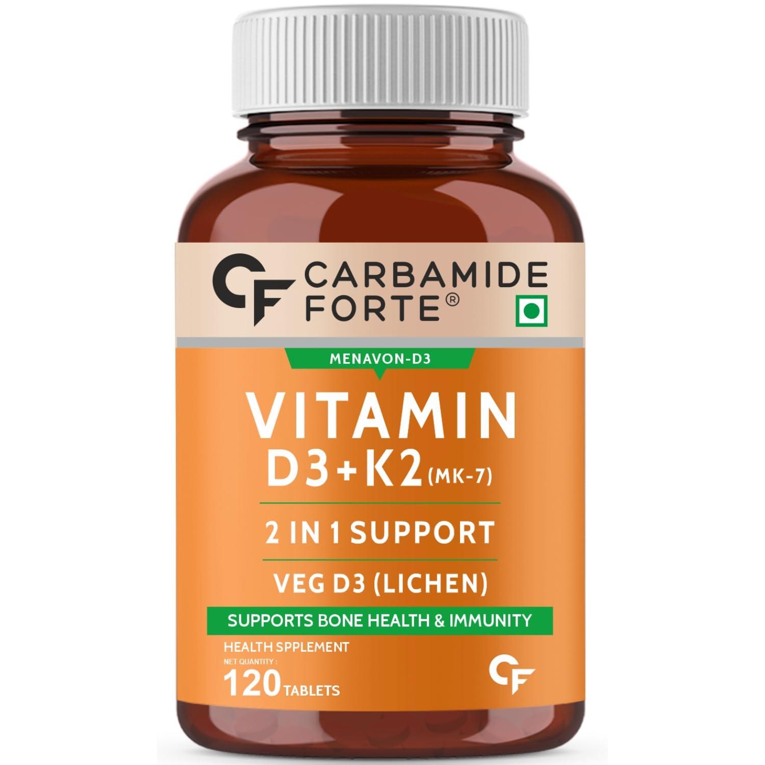Carbamide Forte Carbamide Forte Vitamin D3 K2 | Vitamin D3 K2 Supplement for Bone & Heart Health | Vitamin D tablets with Vitamin K2 MK7 | Premium Vitamin D3 supplement with K2 for Wellness -120 Veg Tablets