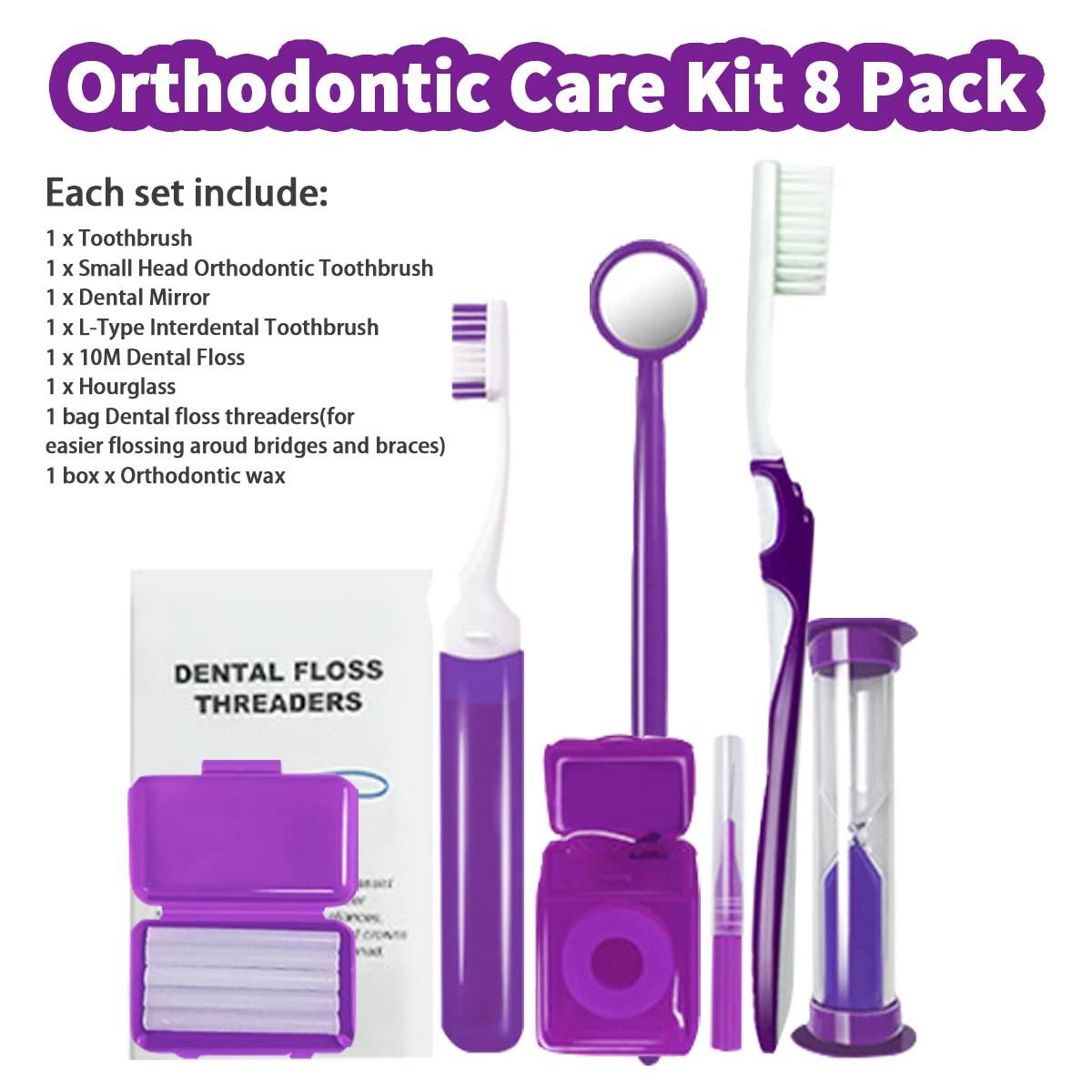 Ceonam Ceonam Adult Braces Cleaning Kit For Teeth , Portable Orthodontic Manual Toothbrush Kit Oral Care Dental Travel Kit-Interdental Brush Dental Wax Dental Floss Toothbrush Box (Purple), 1 count