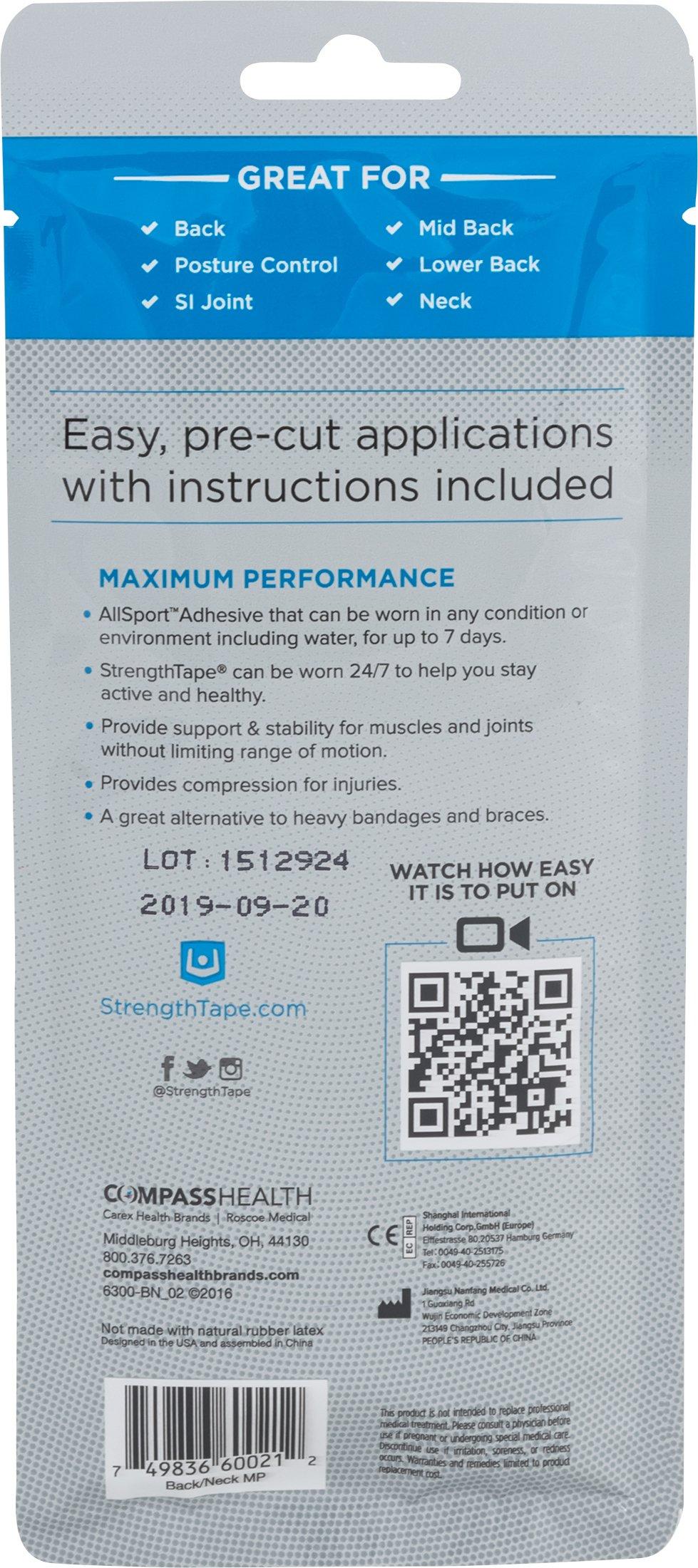StrengthTape StrengthTape Kinesiology Tape, K Tape Taping Kit, Premium Sports Tape Provides Support and Stability to The Target Area, Back & Neck, Blue, StrengthTape Kinesiology Taping Kit